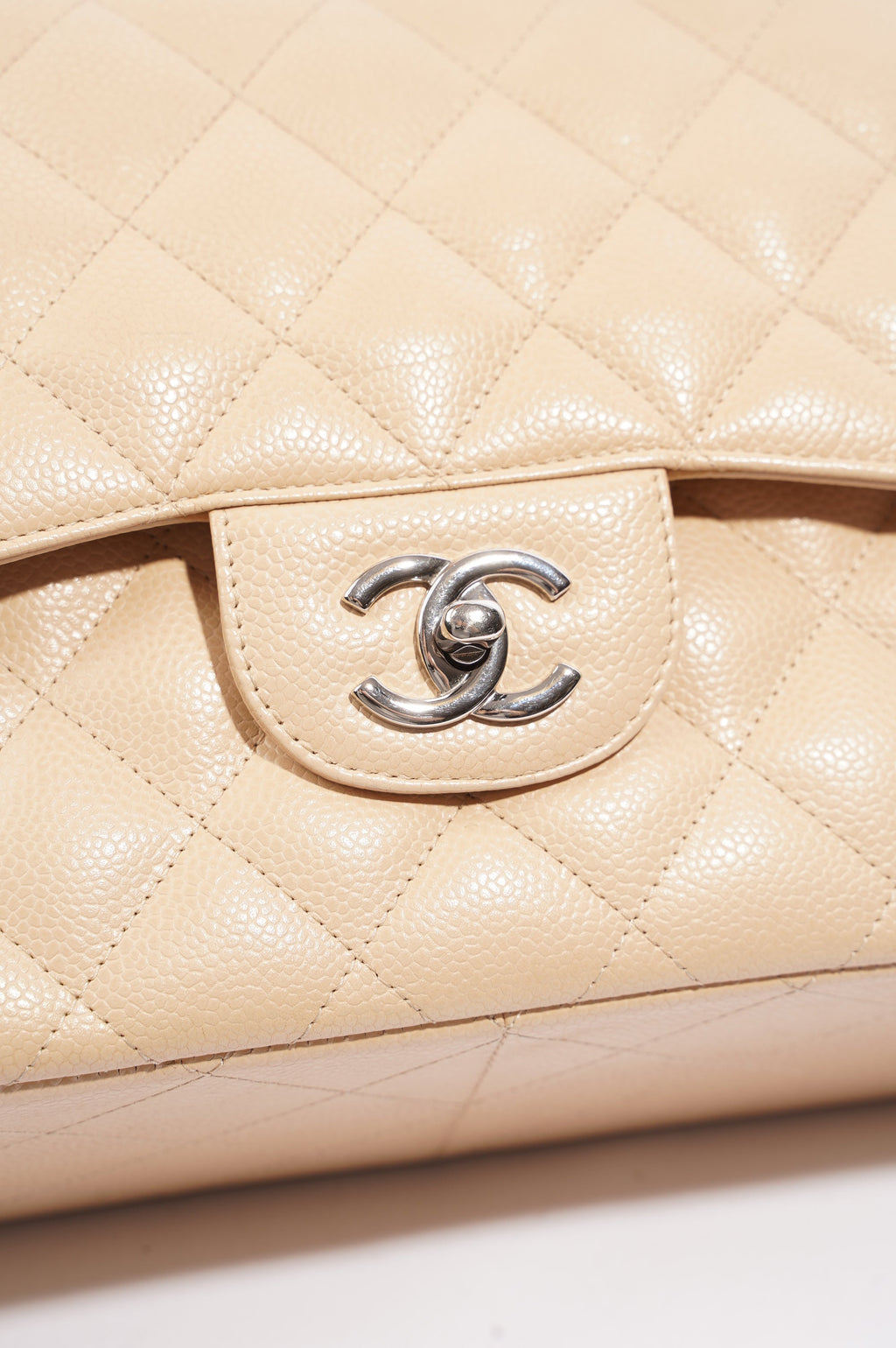 Chanel Womens Classic Flap Beige Caviar Large