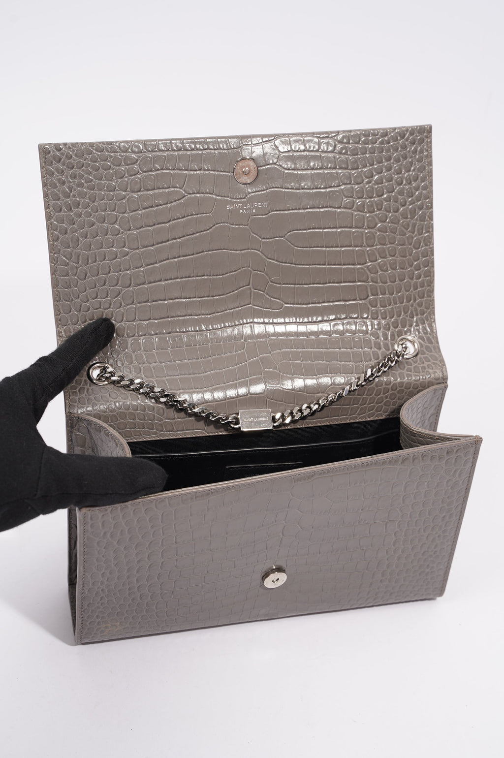 Saint Laurent Kate Tassle Bag Grey / Croc Medium
