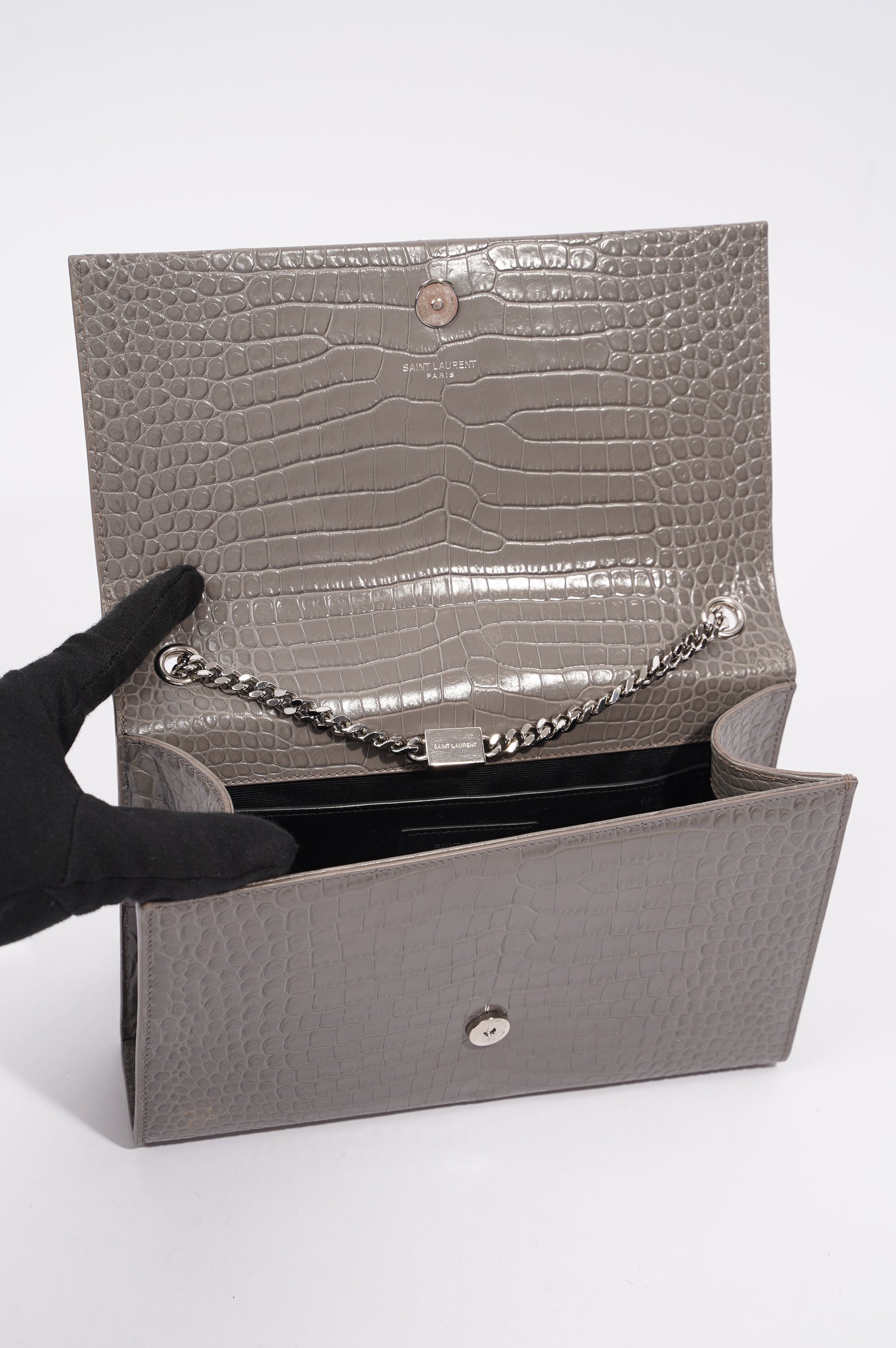 Saint Laurent Kate Tassle Bag Grey / Croc Medium