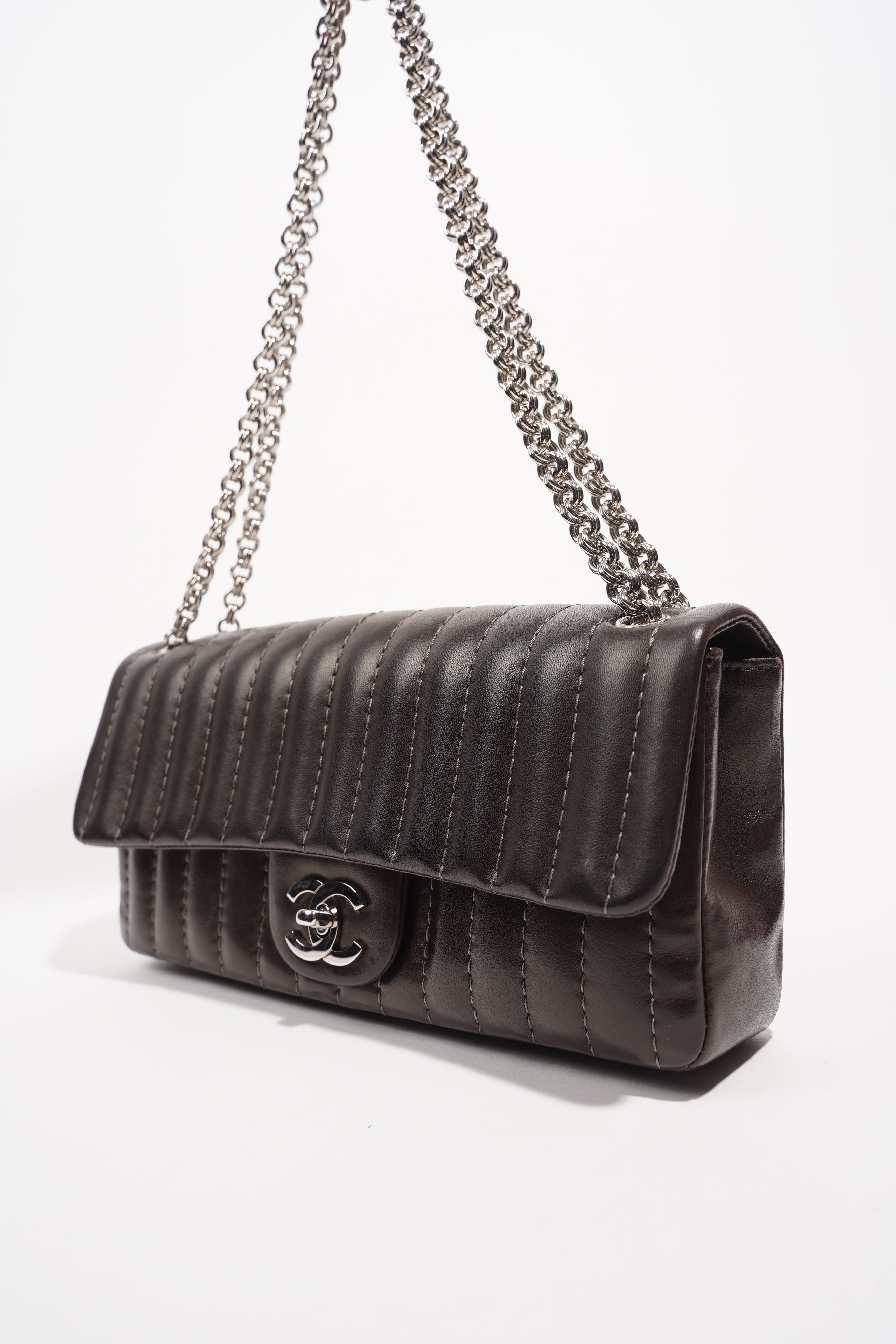 Chanel Womens Mademoiselle East West Bag Dark Brown