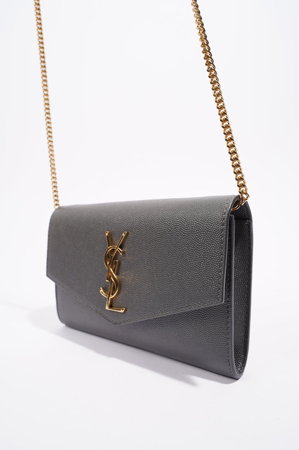 Saint Laurent Womens Uptown Chain Wallet Grey
