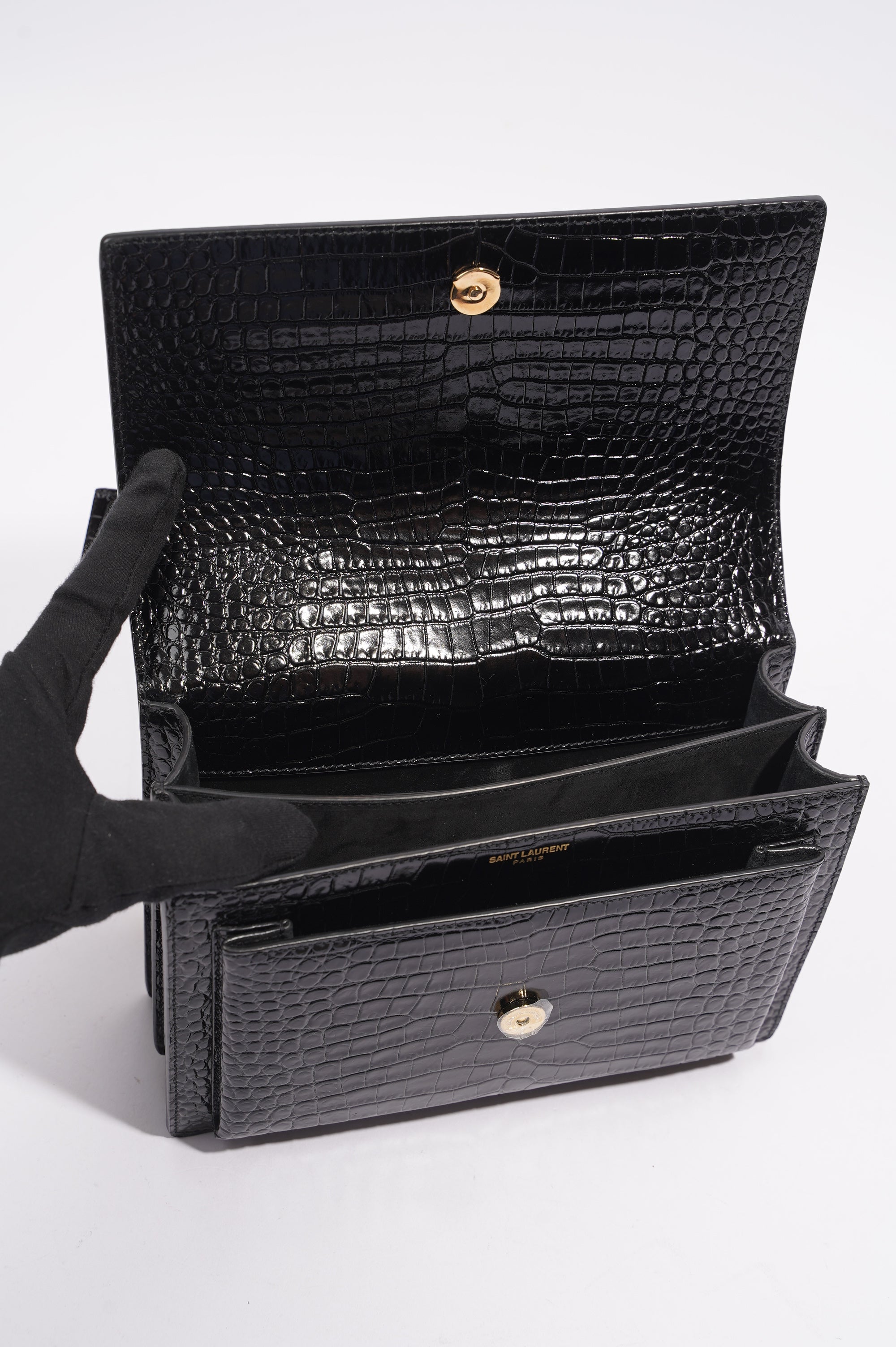 Saint Laurent Womens Sunset Black Leather Medium