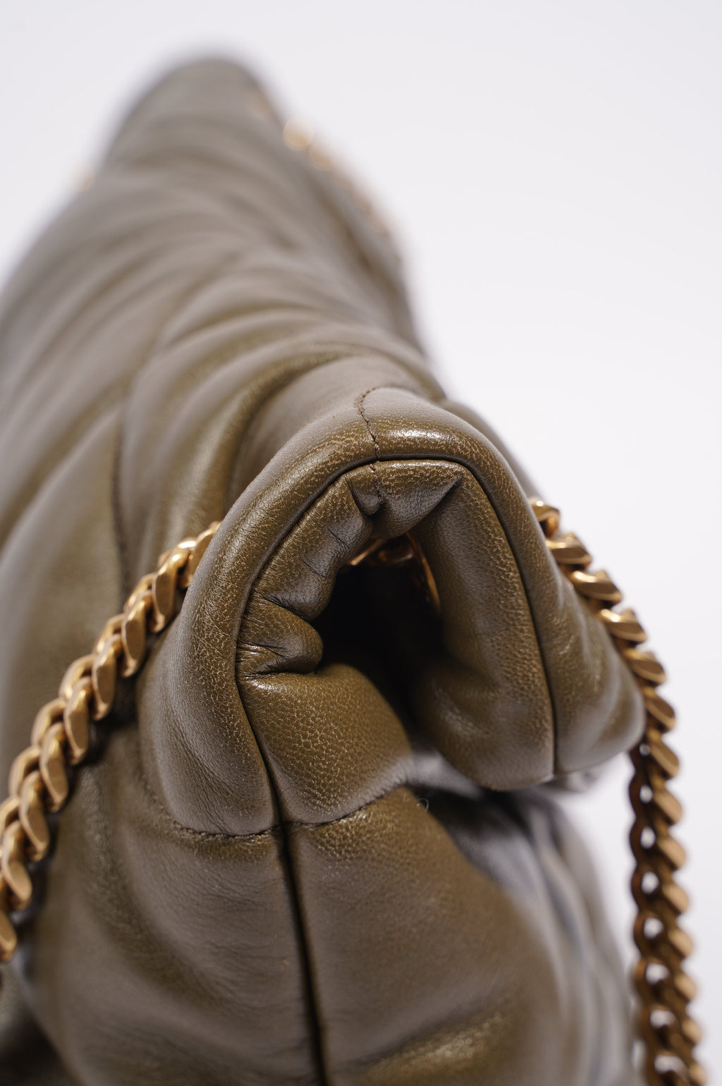 Saint Laurent Womens Lou Lou Puffer Bag Khaki Leather Medium
