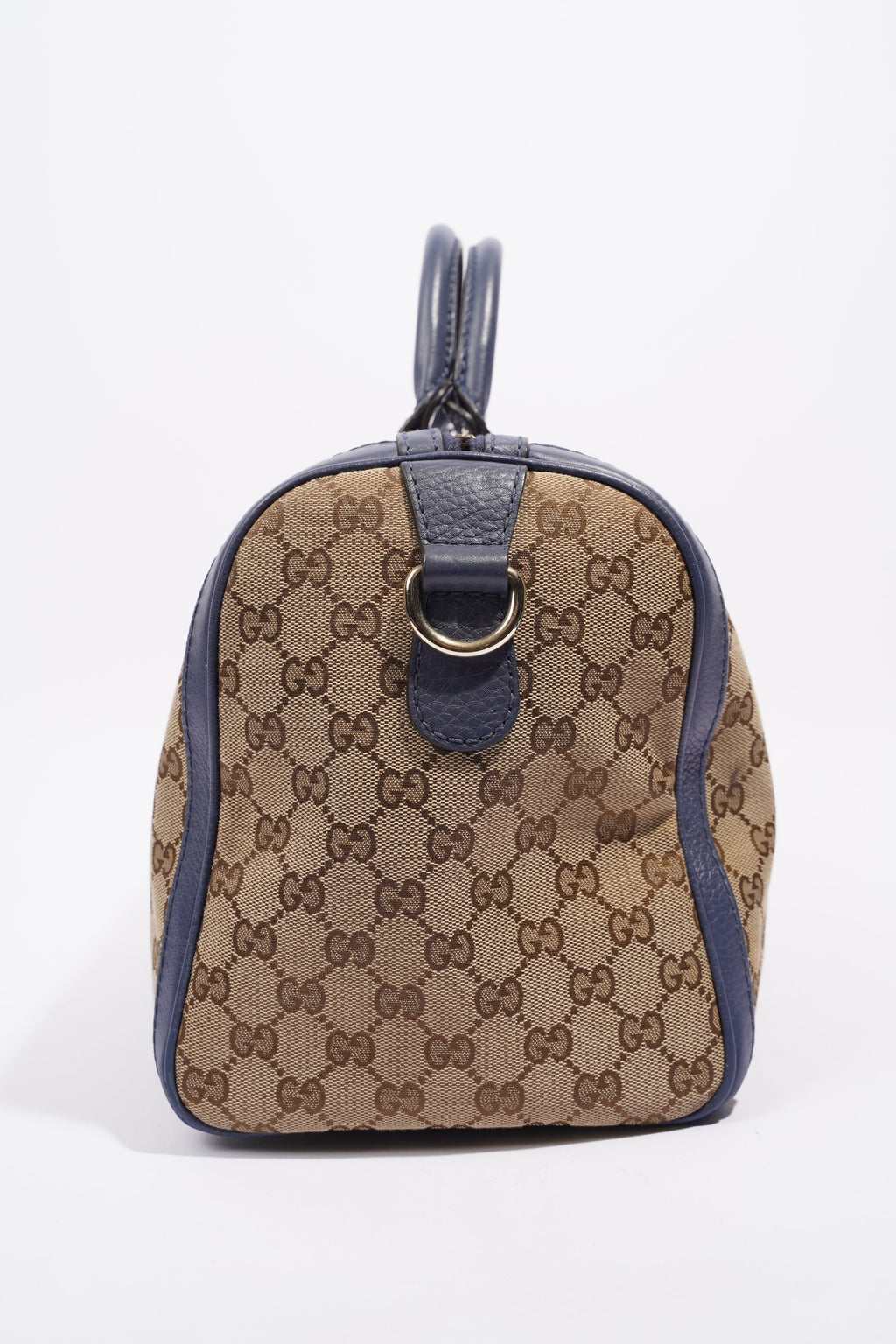 Gucci Womens Vintage Web Boston Bag Beige Blue Nude Medium