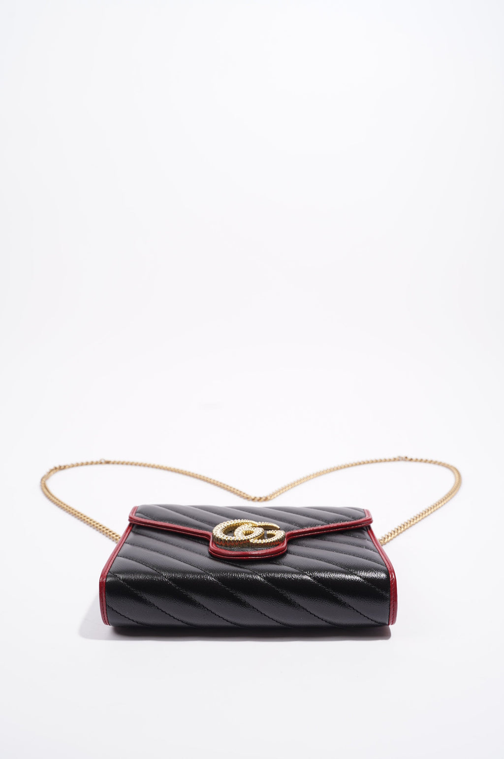 Gucci Womens Marmont Flap Chain Wallet Black / Red