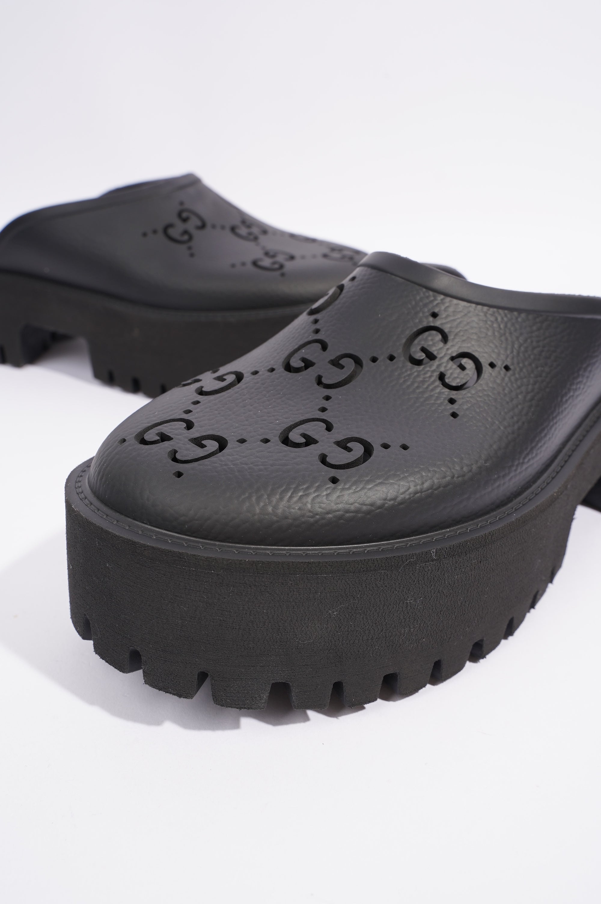 Gucci Womens Platform Perforated G Sandal Black EU 40 / UK 7
