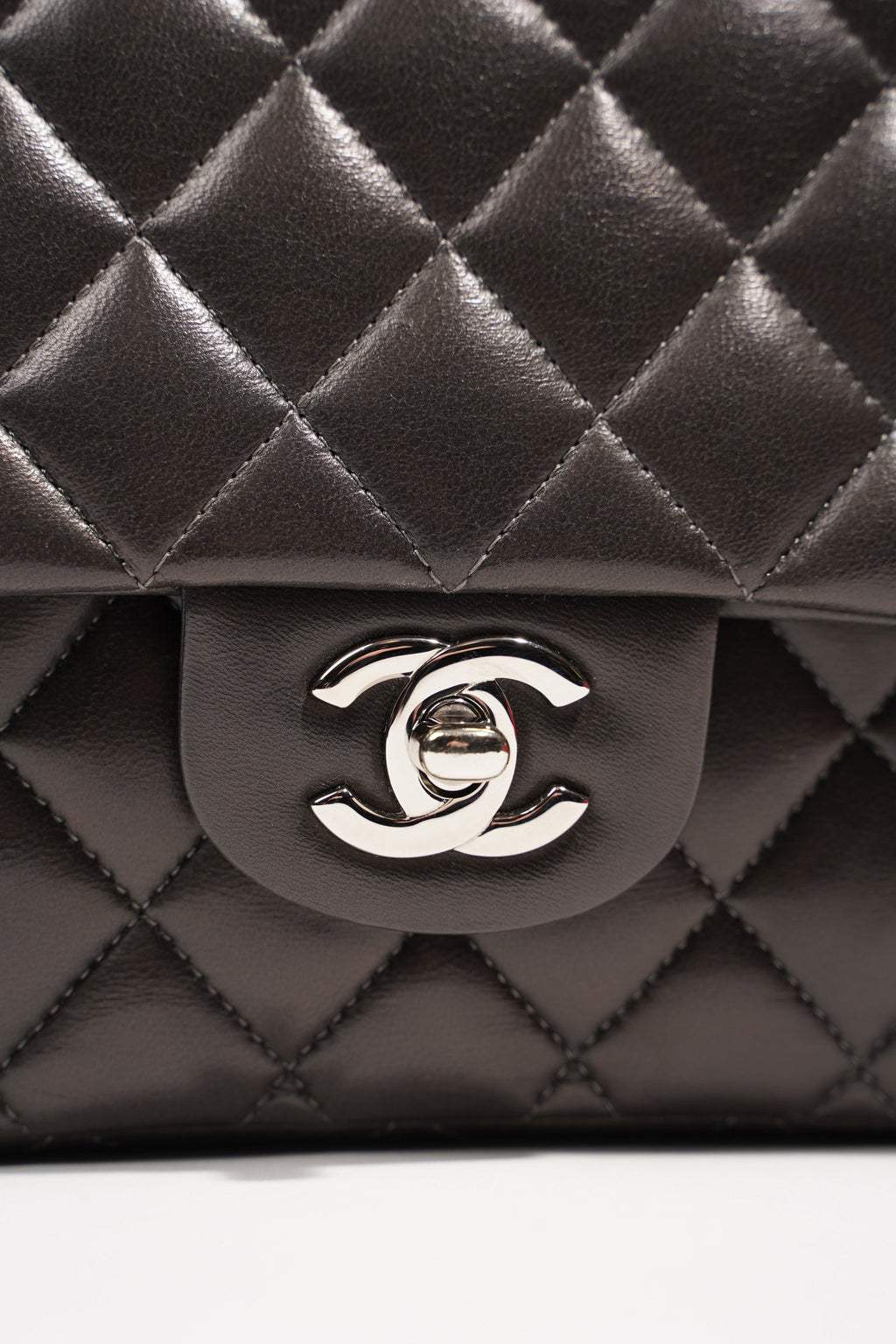Chanel Womens Classic Flap Dark Grey Medium