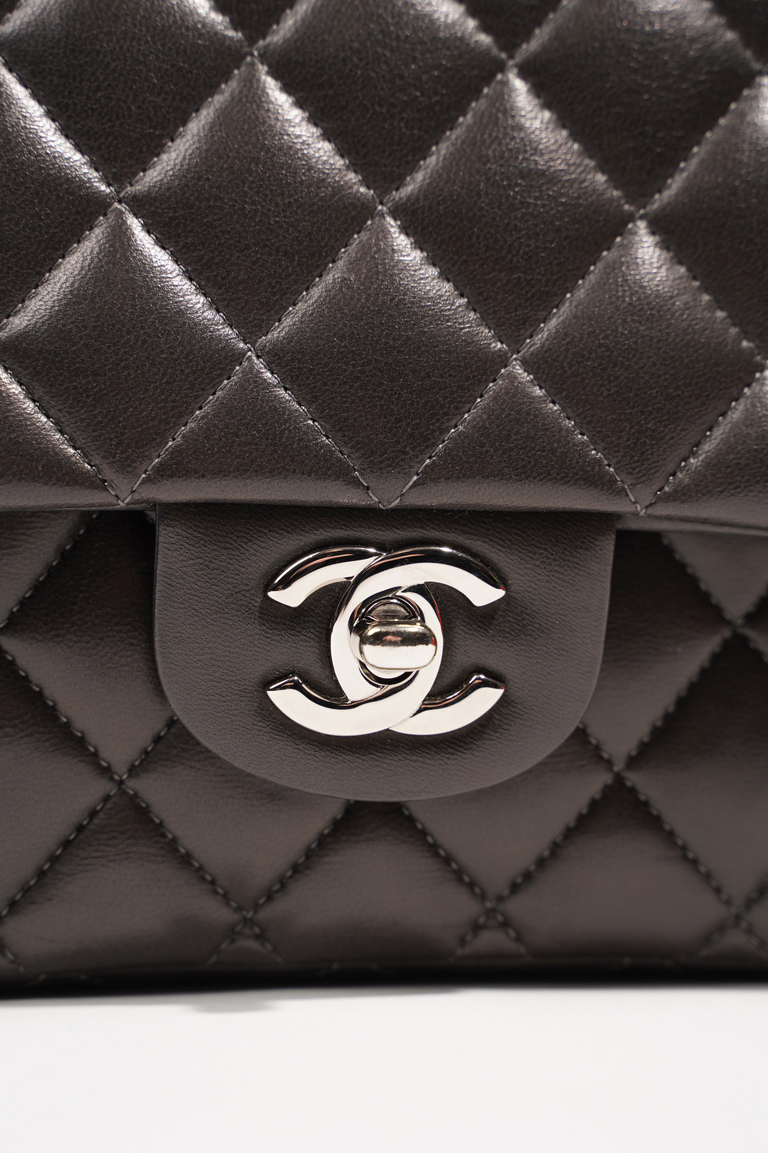 Chanel Womens Classic Flap Dark Grey Medium