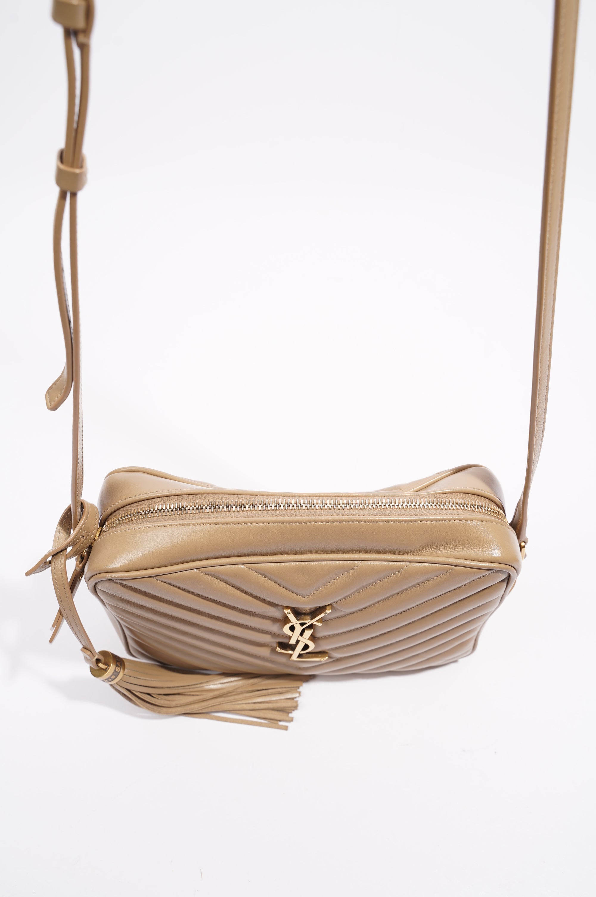 Saint Laurent Womens Camera Bag Beige Leather