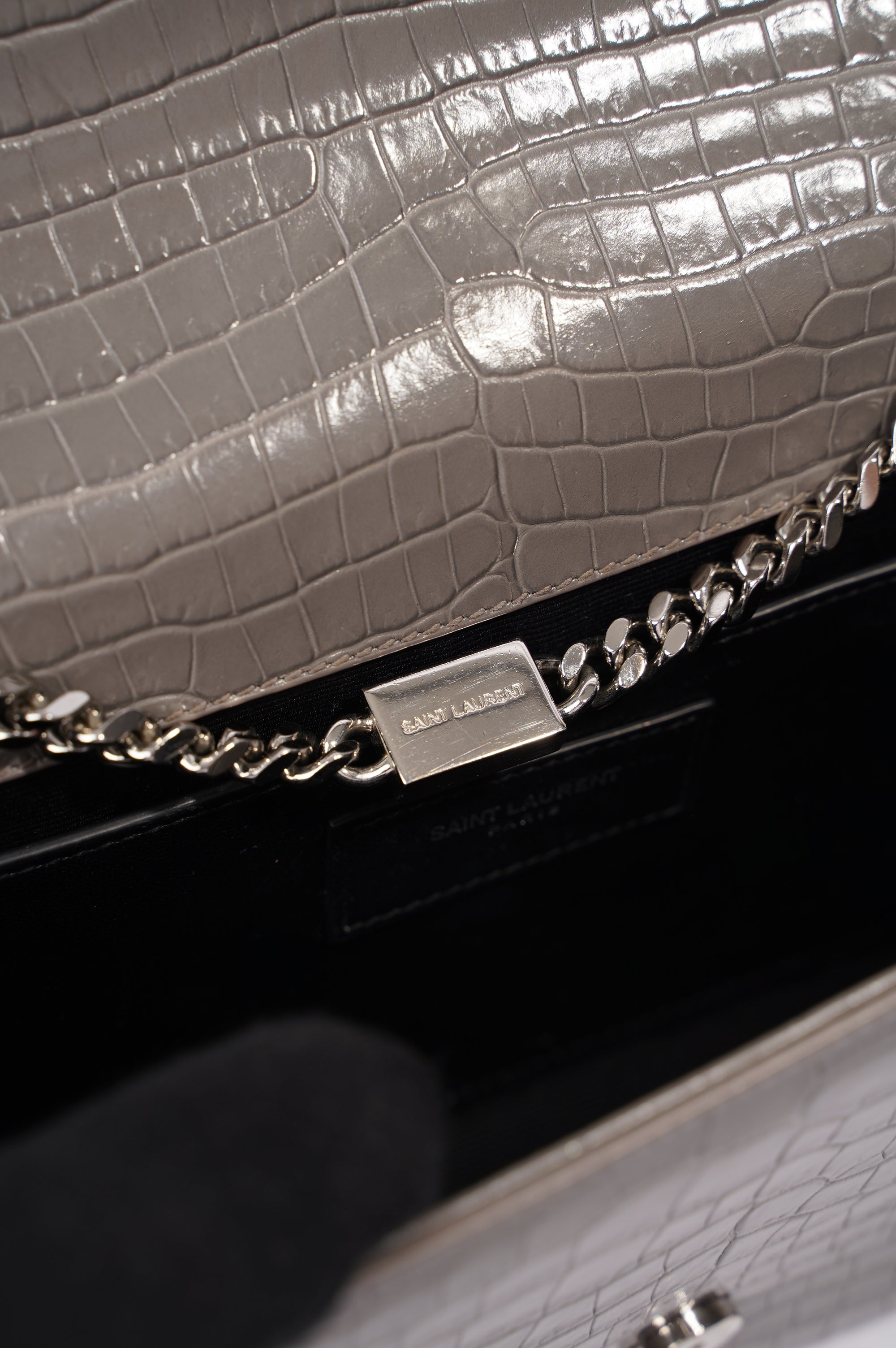 Saint Laurent Kate Tassle Bag Grey / Croc Medium