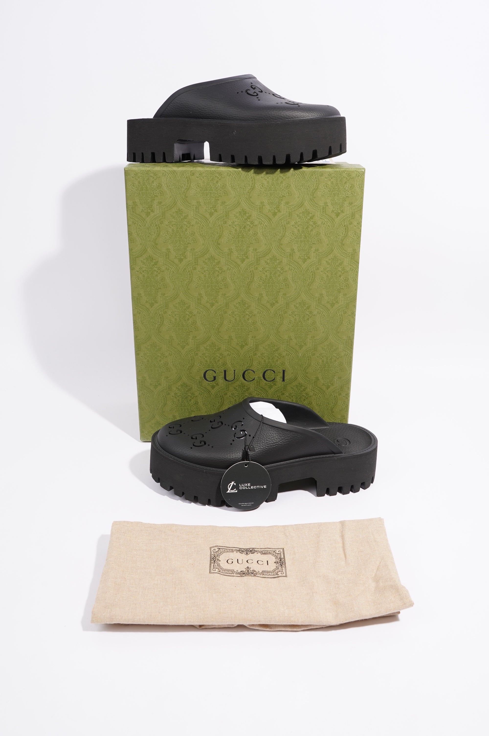 Gucci Womens Platform Perforated G Sandal Black EU 40 / UK 7