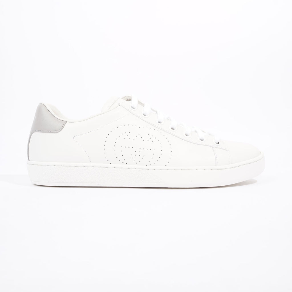 Gucci Womens Ace Leather Sneaker White / Grey Tab EU 37.5 / UK 4.5