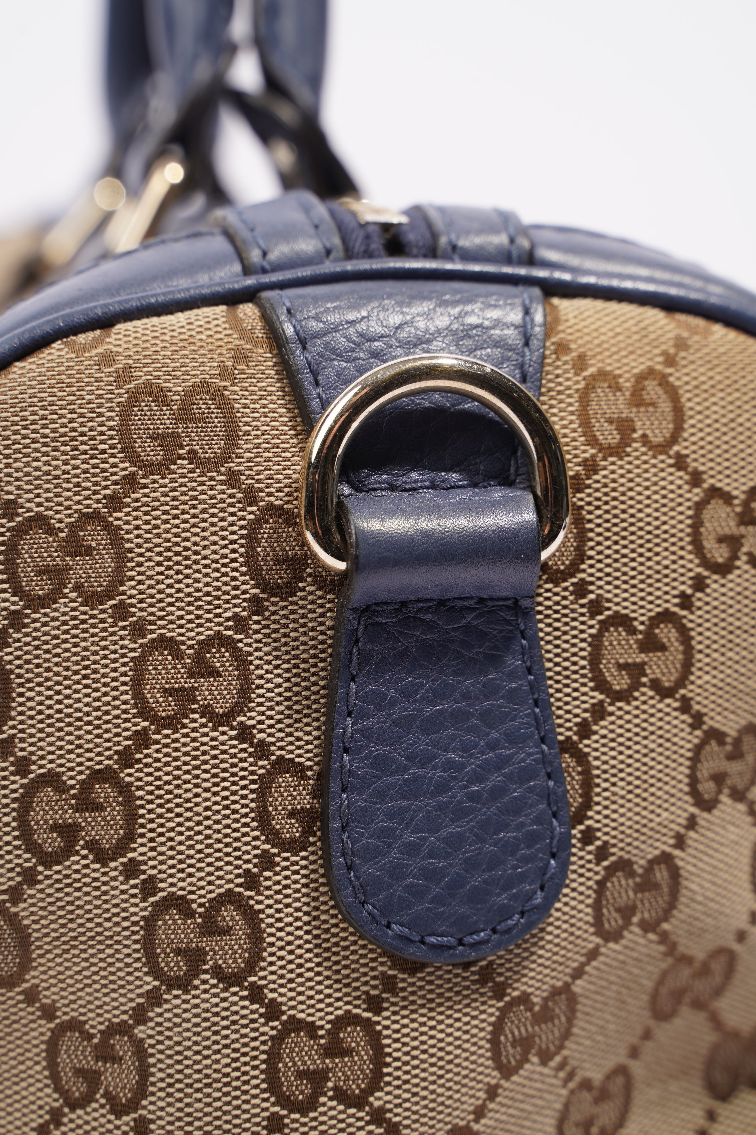 Gucci Womens Vintage Web Boston Bag Beige Blue Nude Medium
