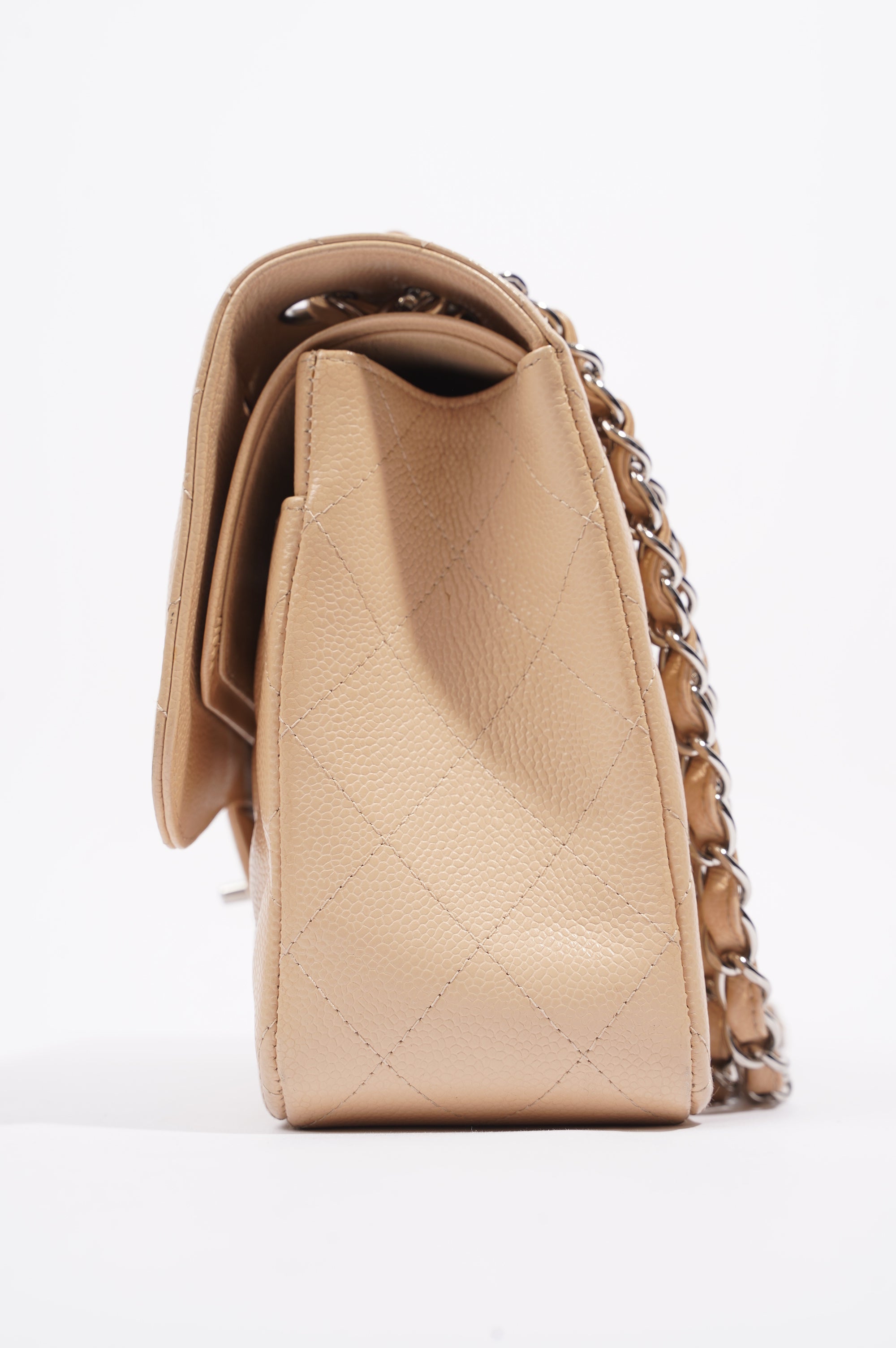Chanel Womens Classic Flap Beige Caviar Large