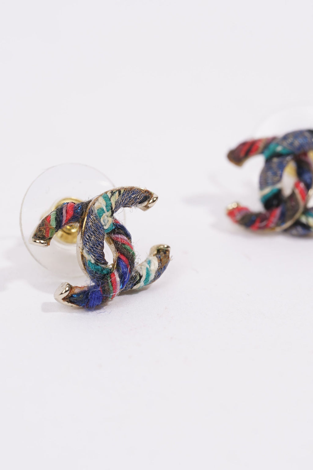 Chanel Womens Tweed CC Earrings Multicolour