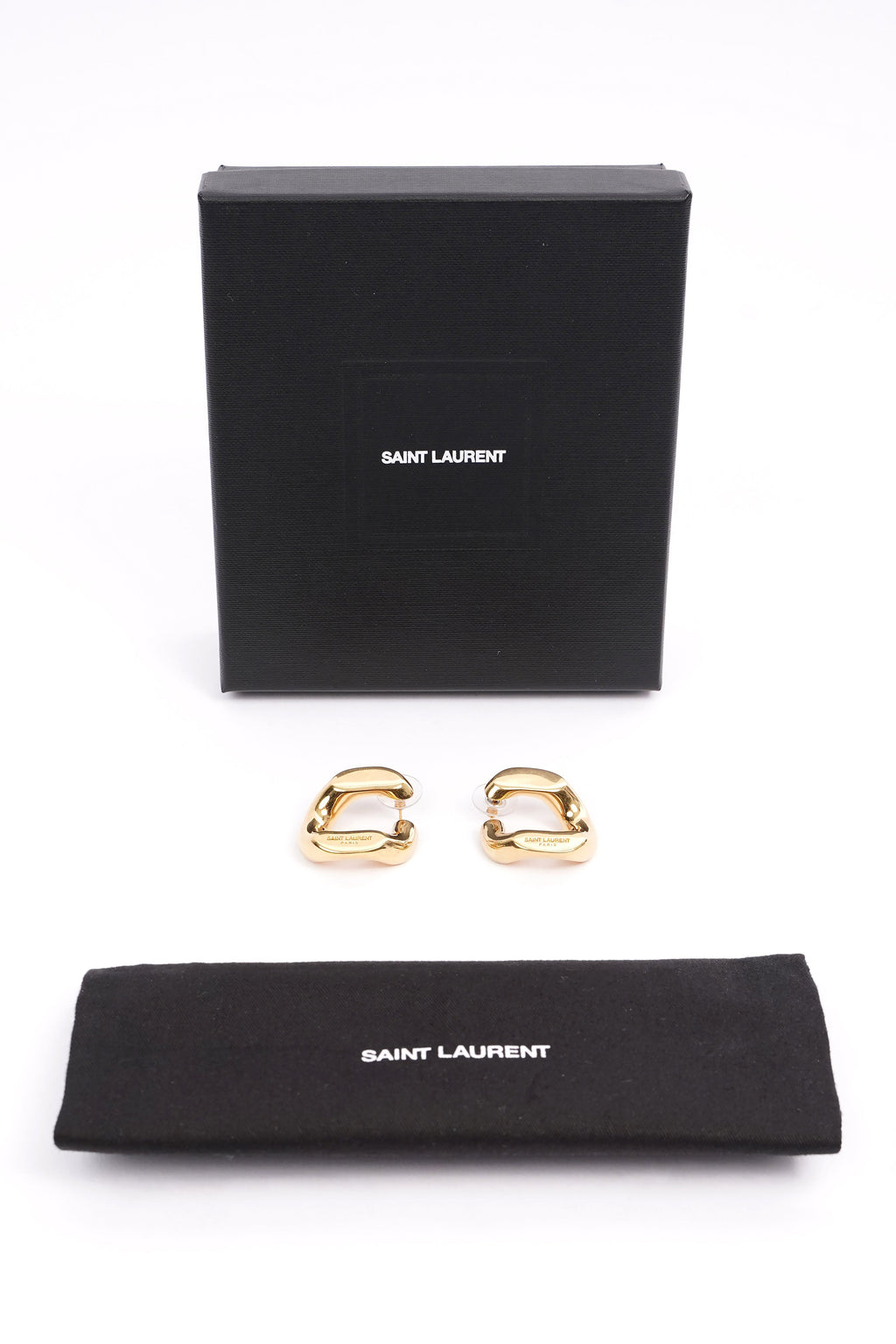 Saint Laurent Chain Link Earrings Gold Finish Base Metal