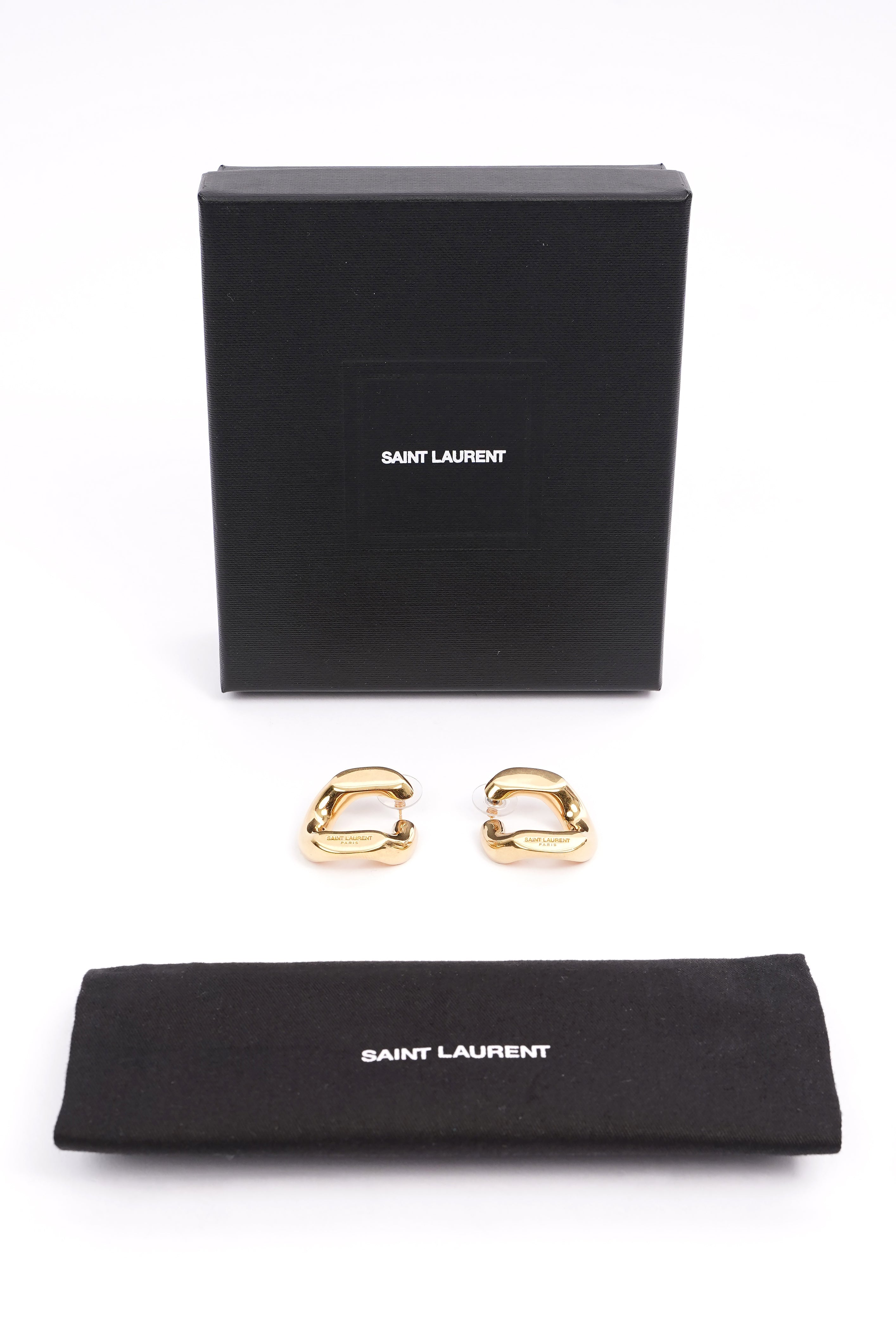 Saint Laurent Chain Link Earrings Gold Finish Base Metal