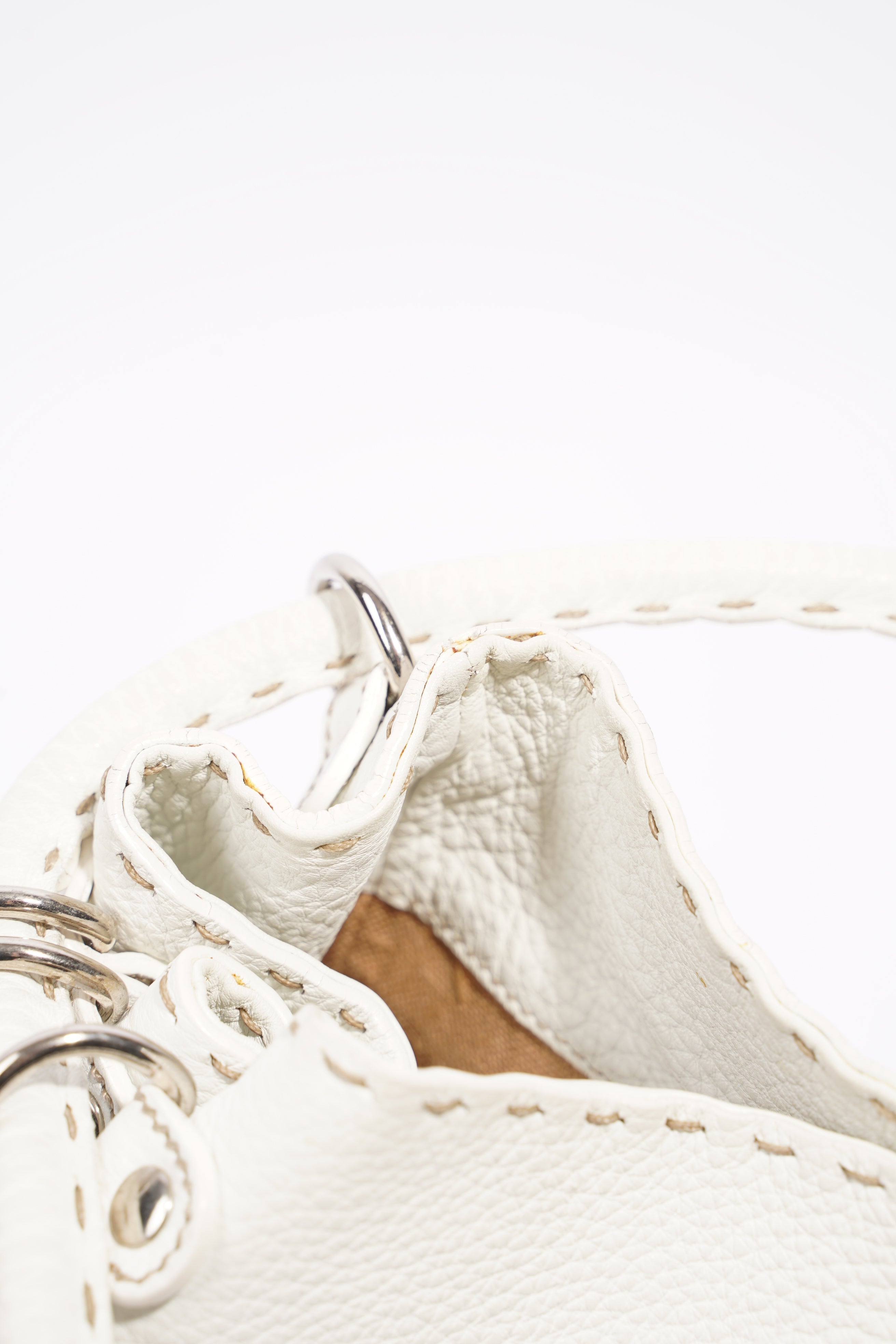 Fendi Womens Selleria Bucket Bag White