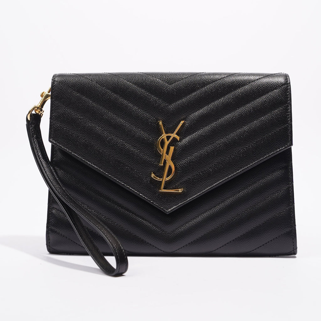 Saint Laurent Envelope Wristlet Clutch Black Leather