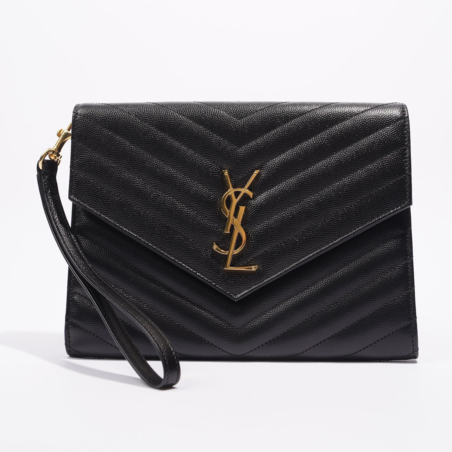 Saint Laurent Envelope Wristlet Clutch Black Leather