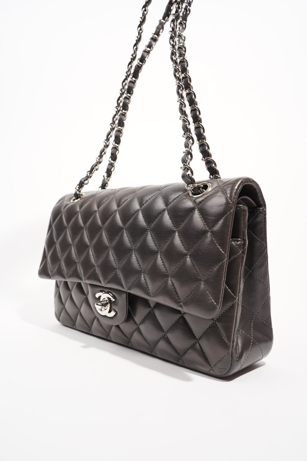 Chanel Womens Classic Flap Dark Grey Medium
