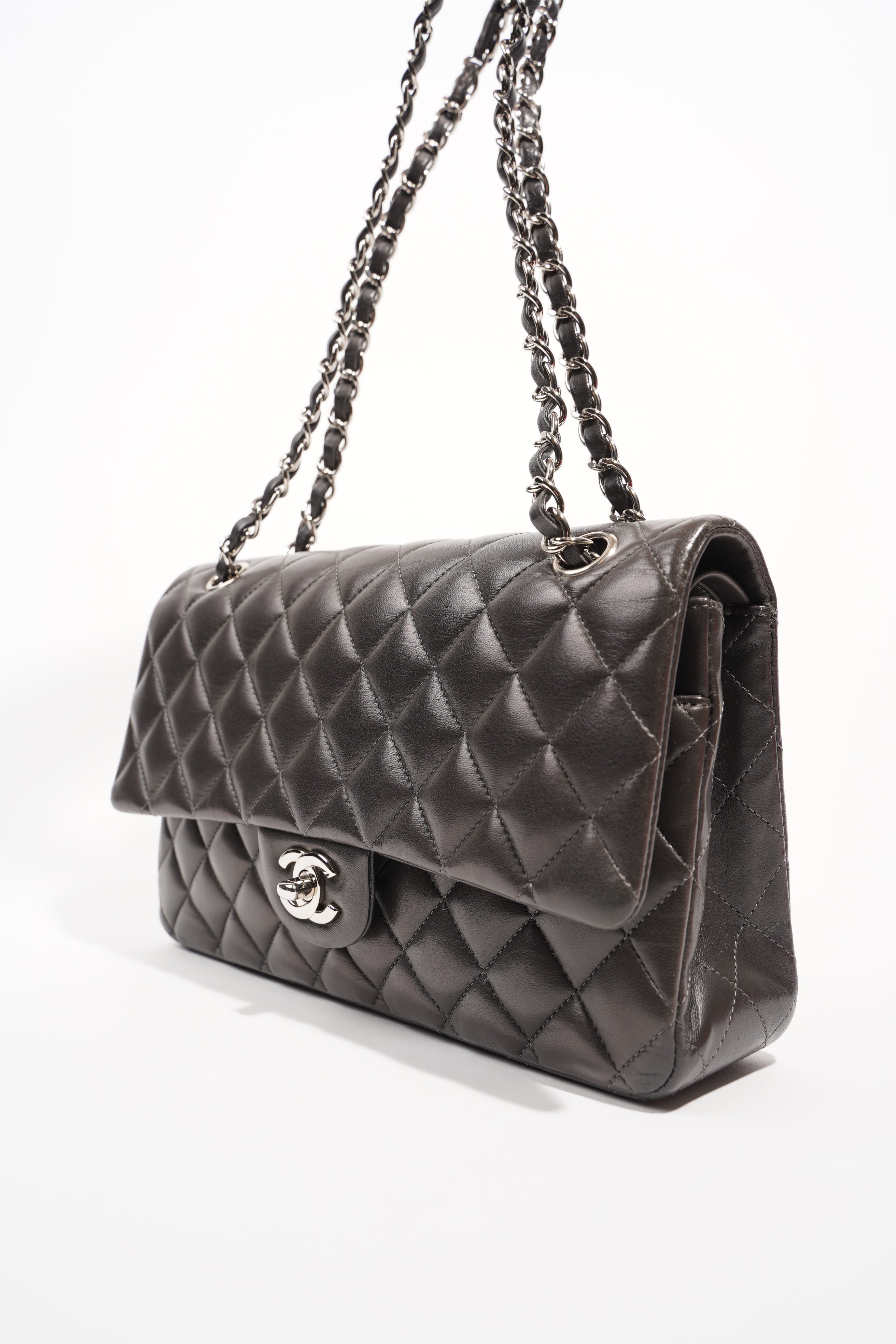 Chanel Womens Classic Flap Dark Grey Medium