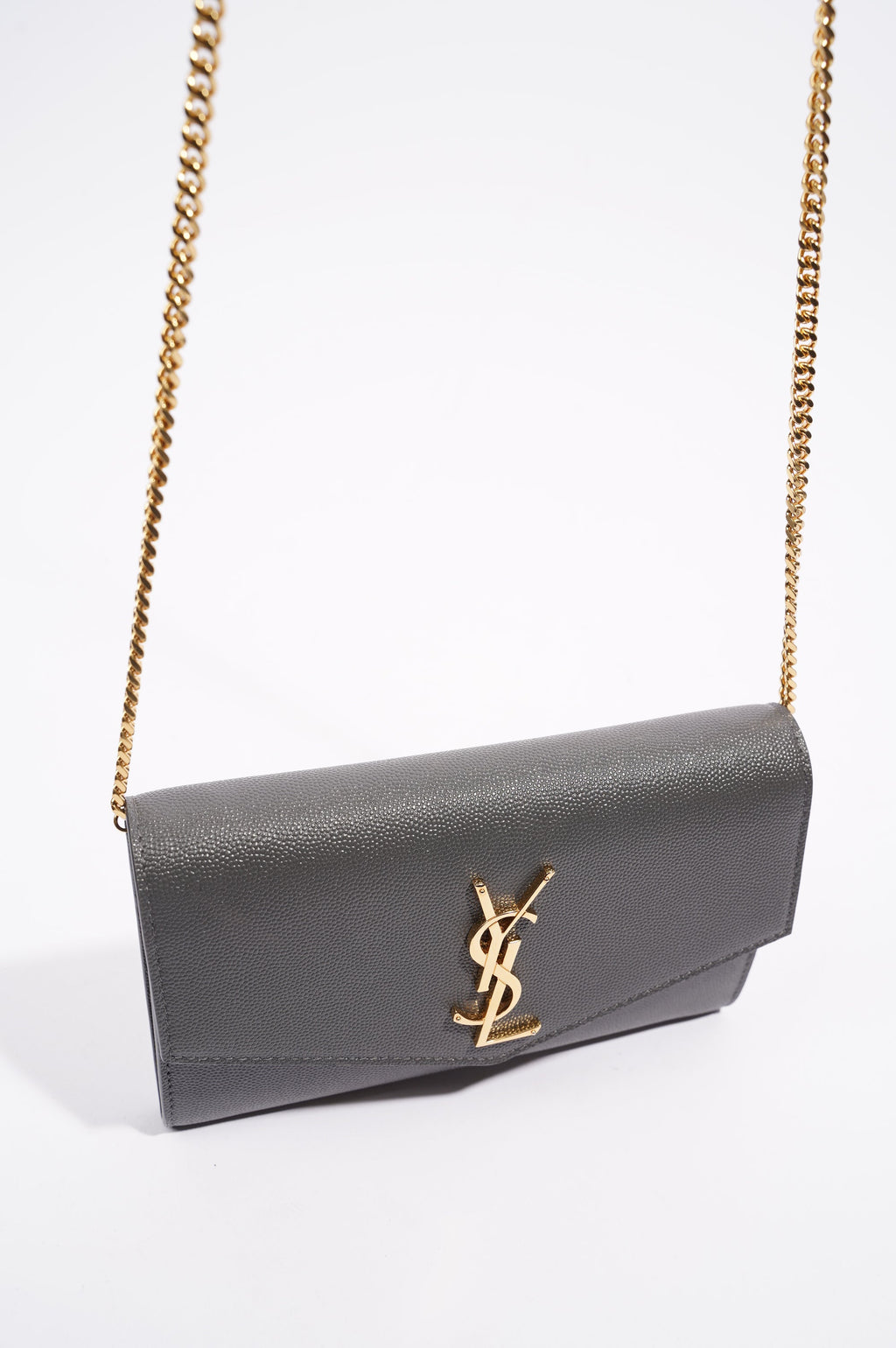 Saint Laurent Womens Uptown Chain Wallet Grey