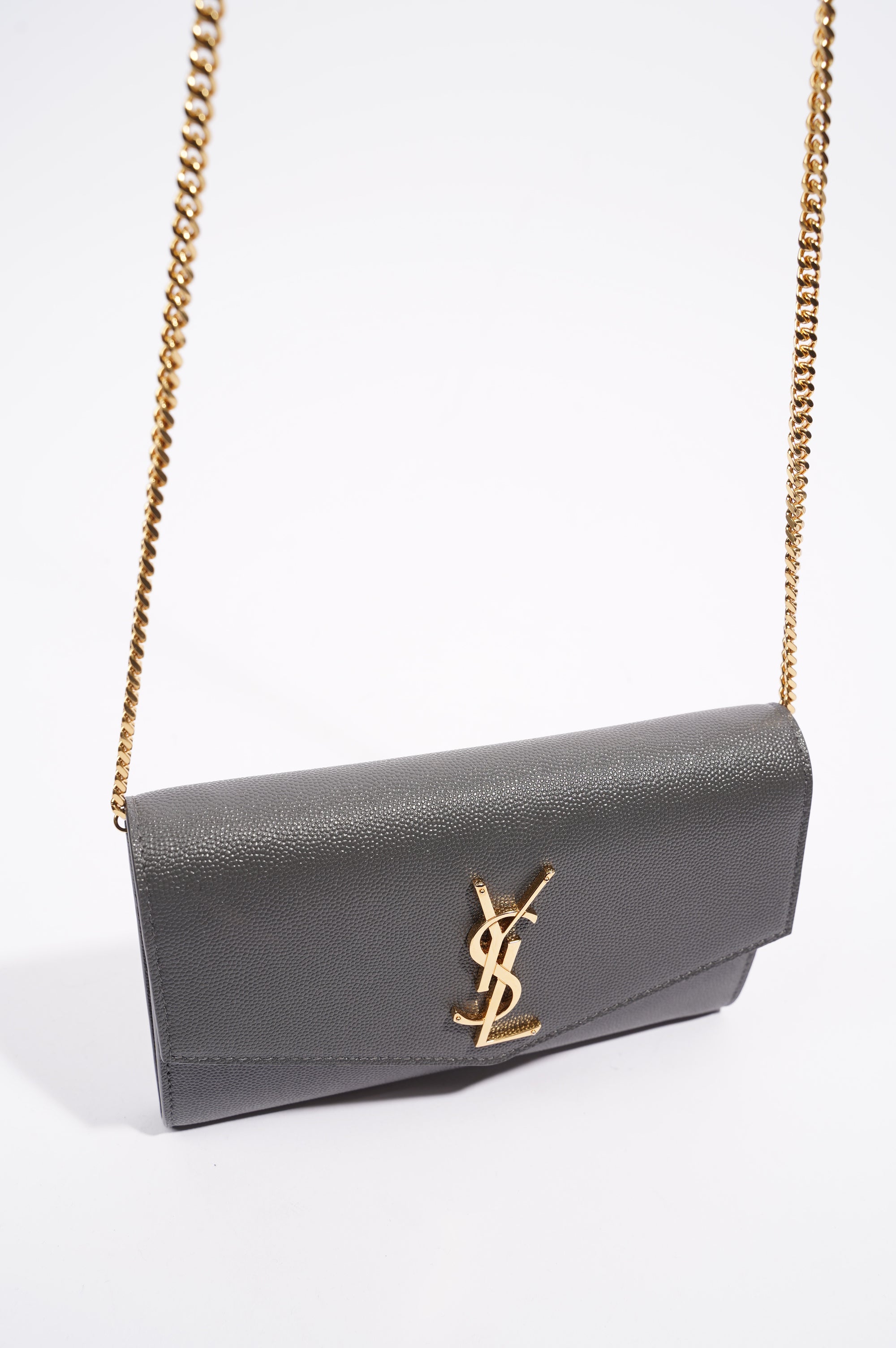 Saint Laurent Womens Uptown Chain Wallet Grey