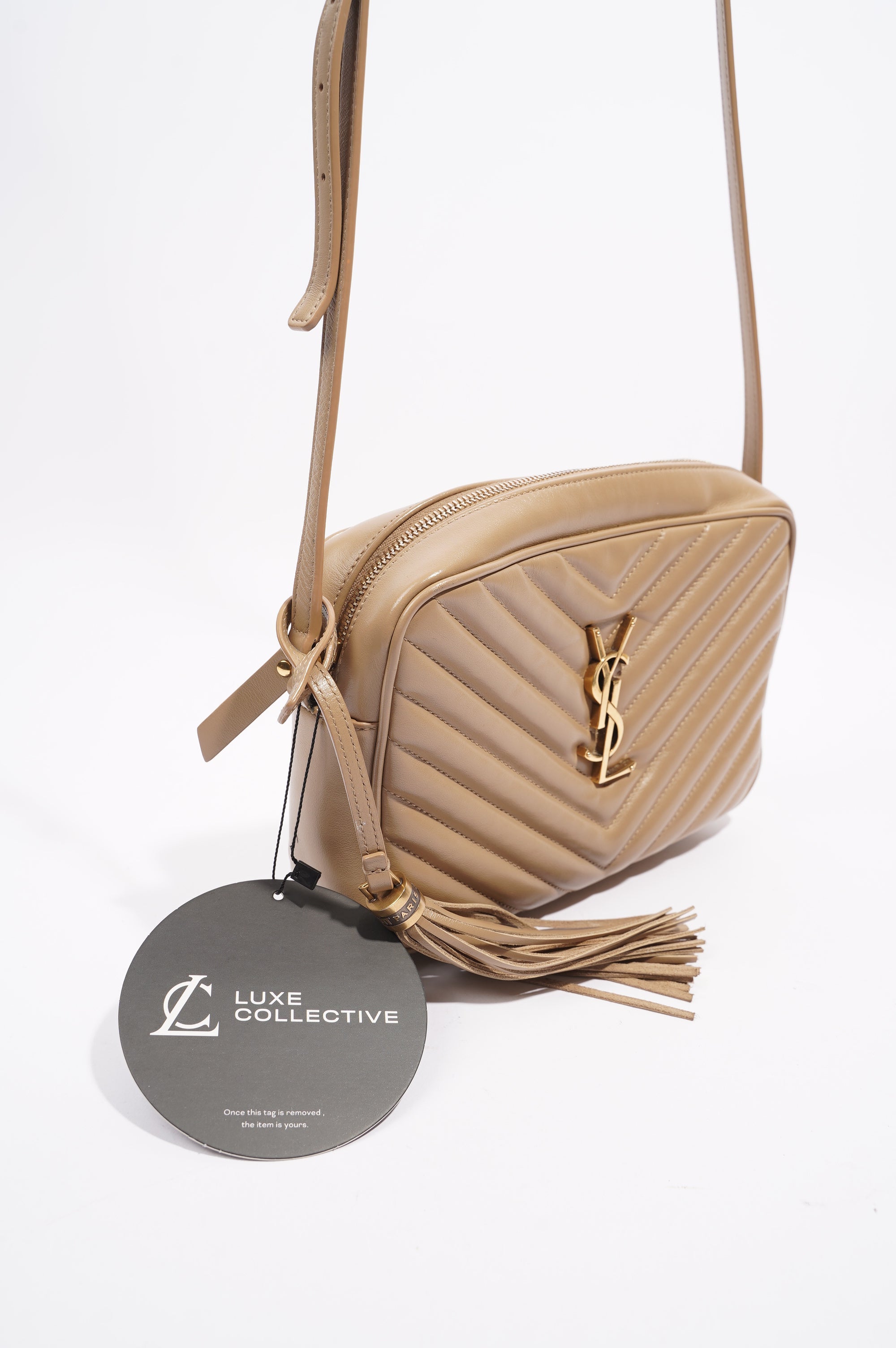 Saint Laurent Womens Camera Bag Beige Leather