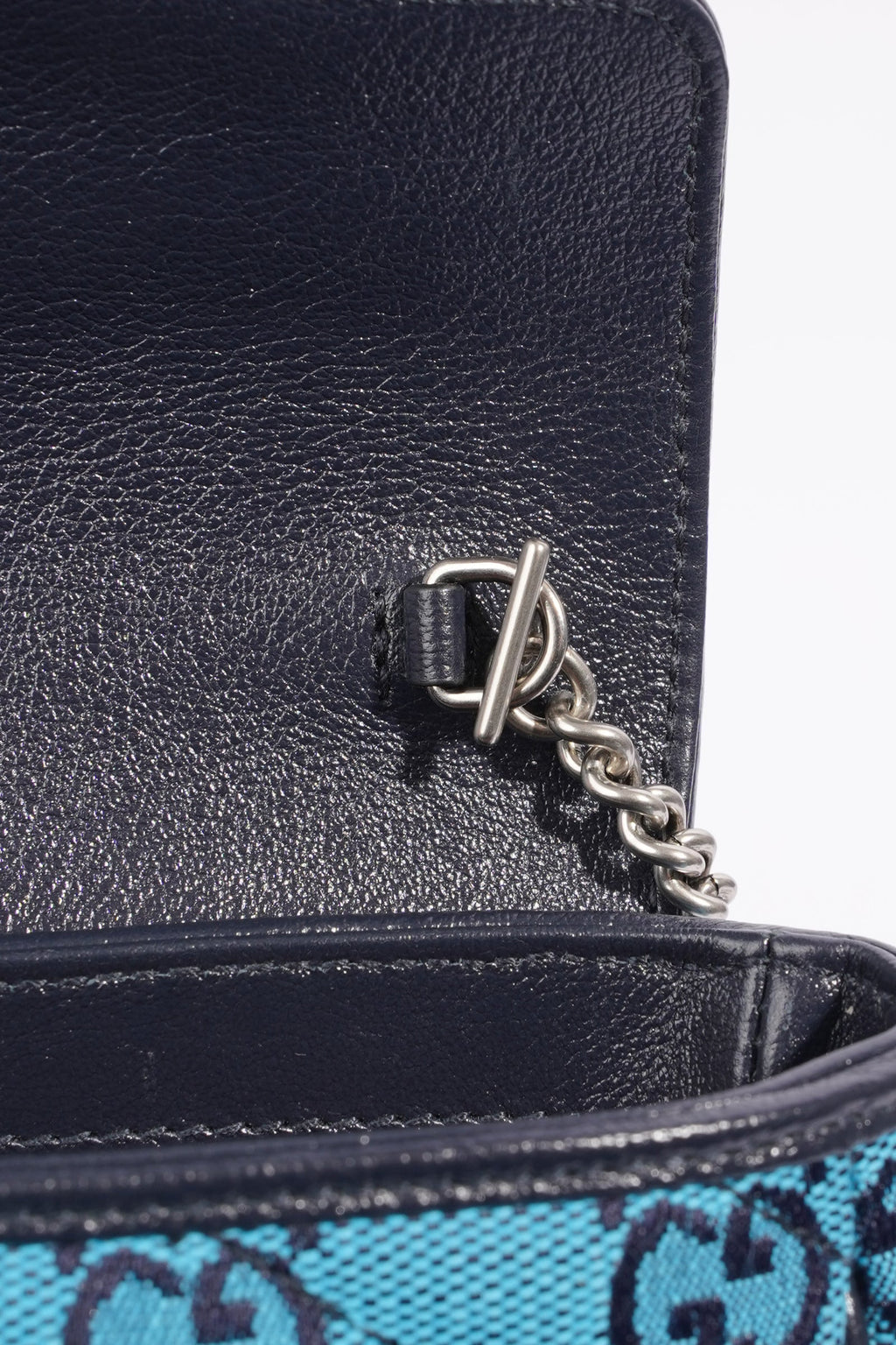 Gucci Womens GG Marmont Quilted Flap Bag Blue Canvas Super Mini