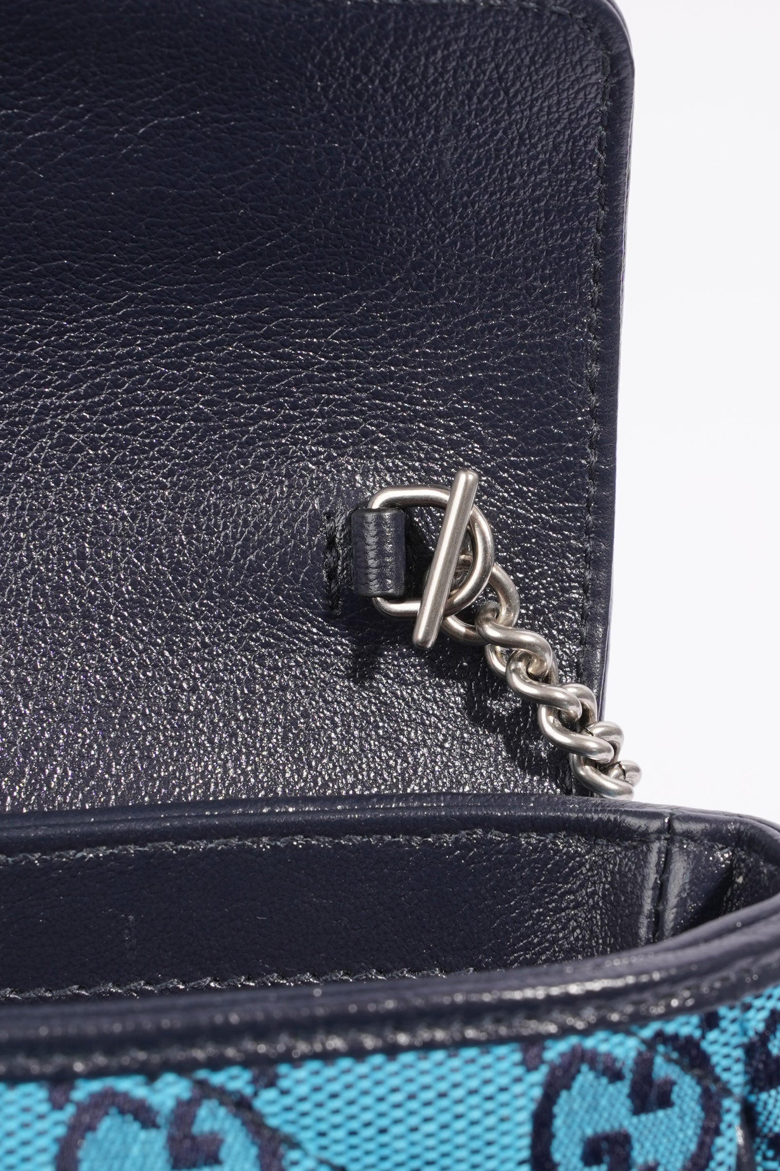 Gucci Womens GG Marmont Quilted Flap Bag Blue Canvas Super Mini