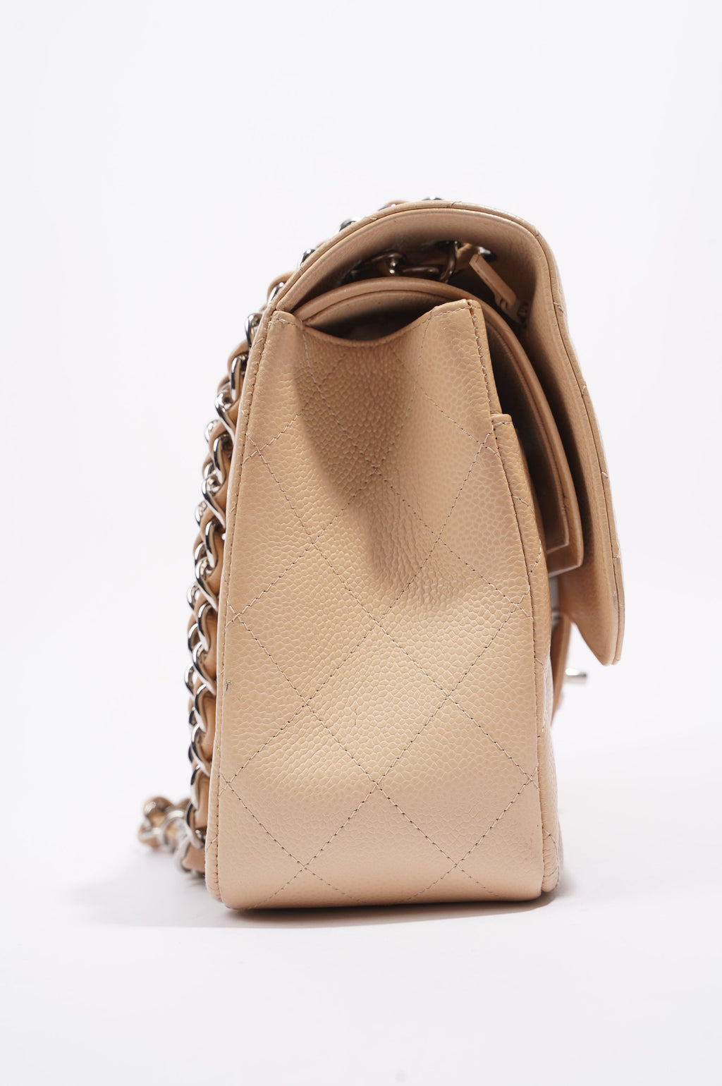 Chanel Womens Classic Flap Beige Caviar Large