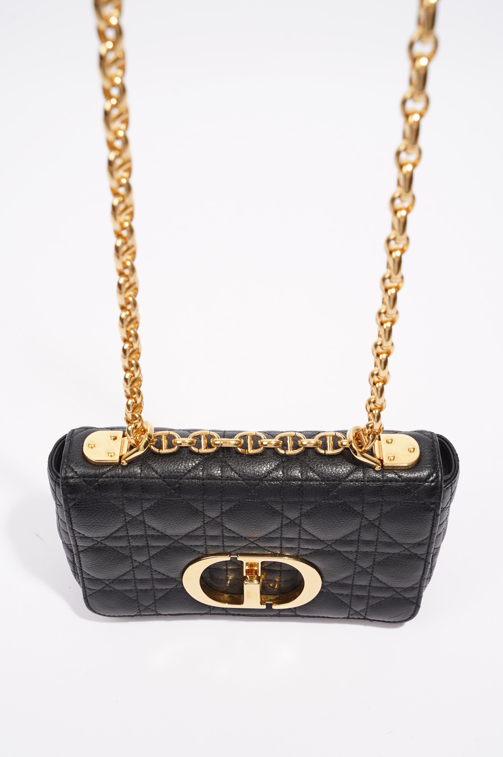 Christian Dior Womens Dior Caro Bag Black Leather Small