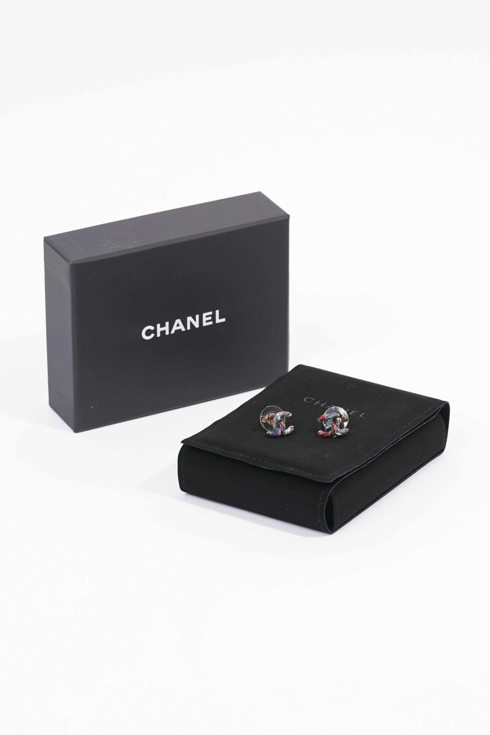 Chanel Womens Tweed CC Earrings Multicolour
