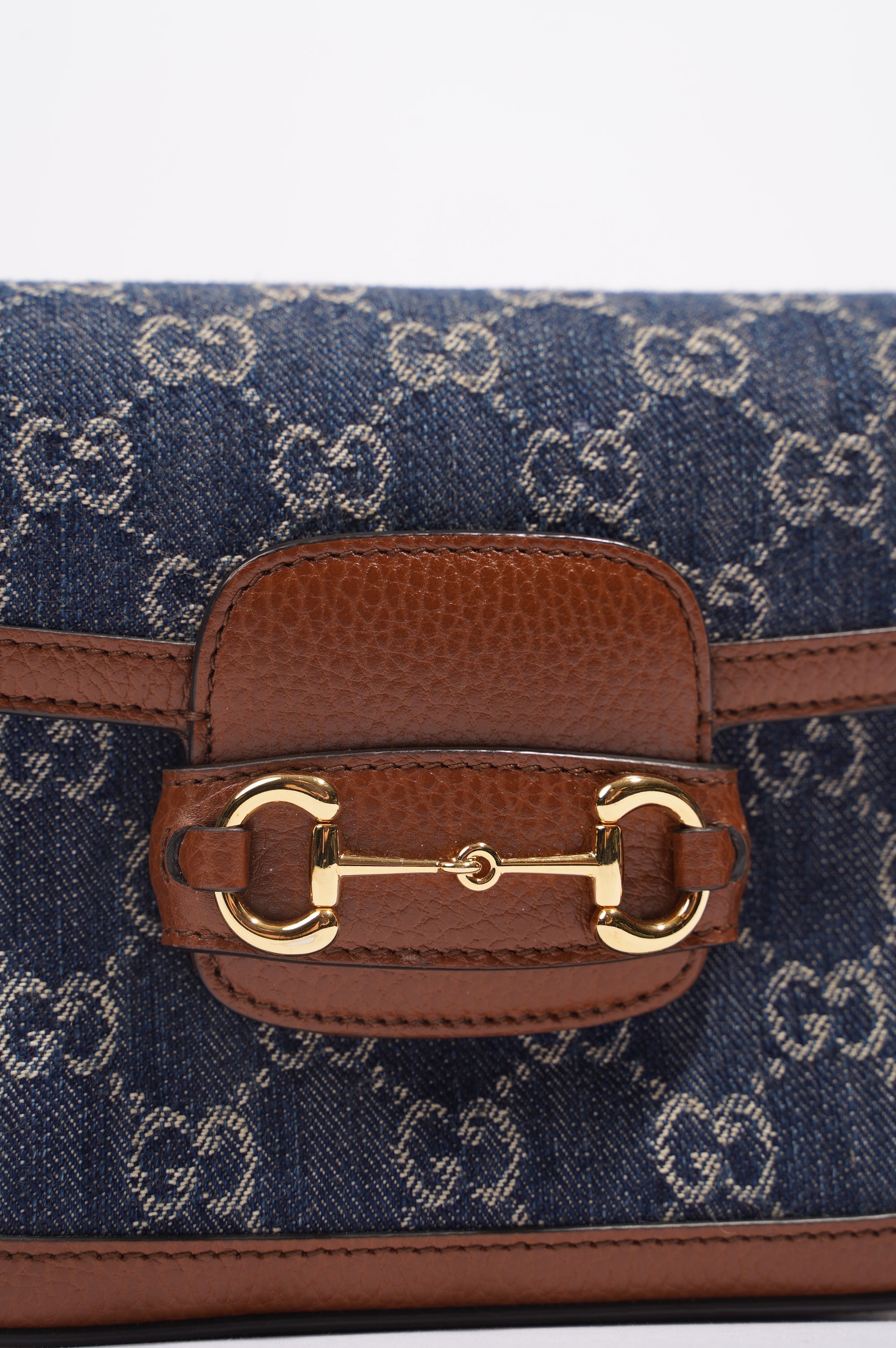 Gucci Womens Horsebit 1955 Mini Bag Demin / Brown
