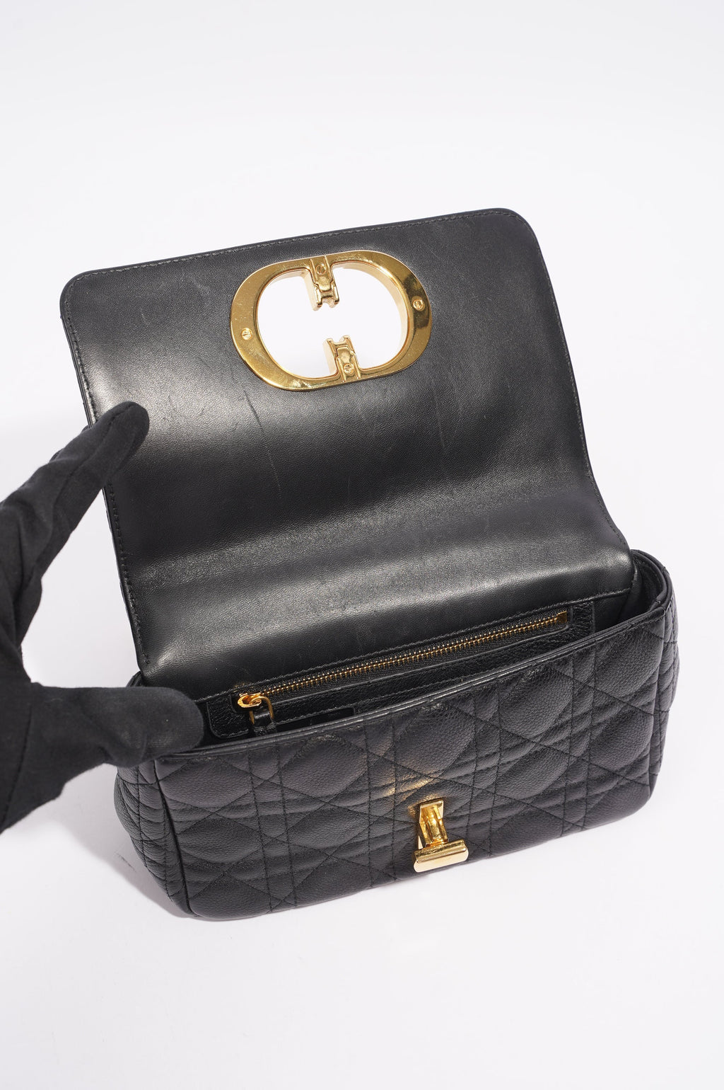 Christian Dior Womens Dior Caro Bag Black Leather Small