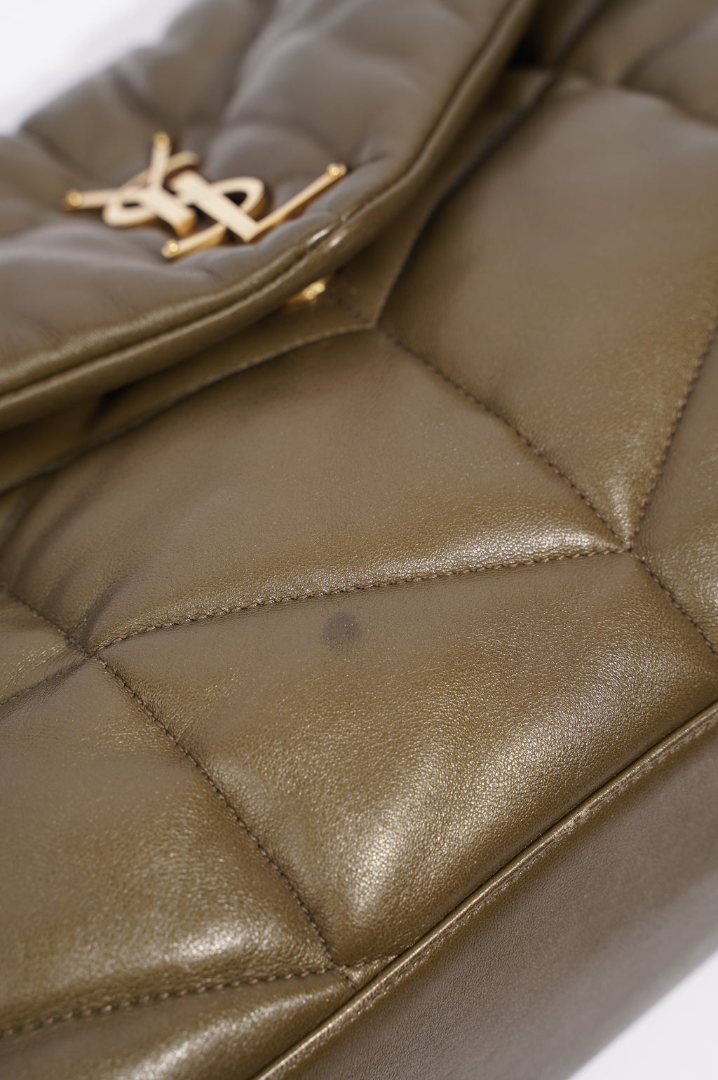 Saint Laurent Womens Lou Lou Puffer Bag Khaki Leather Medium