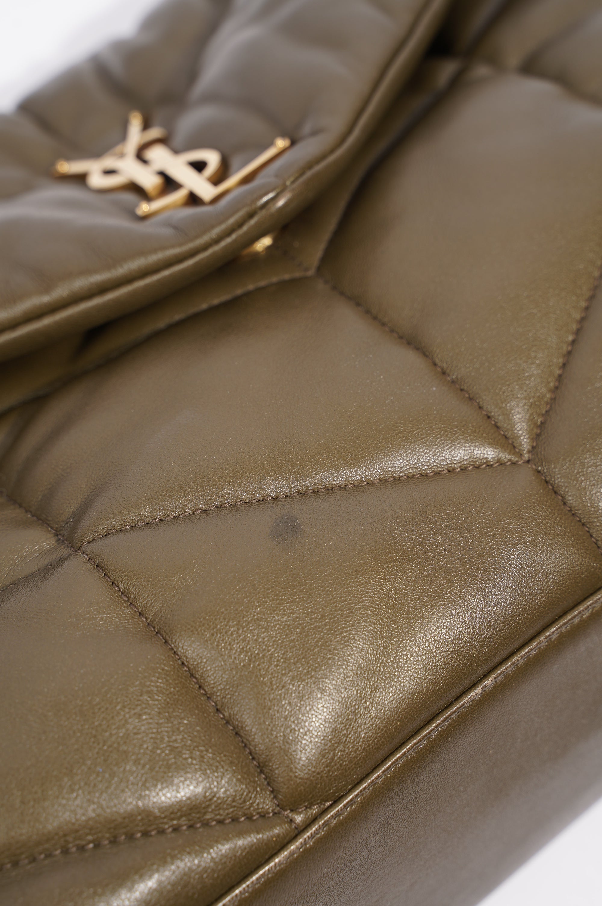 Saint Laurent Womens Lou Lou Puffer Bag Khaki Leather Medium