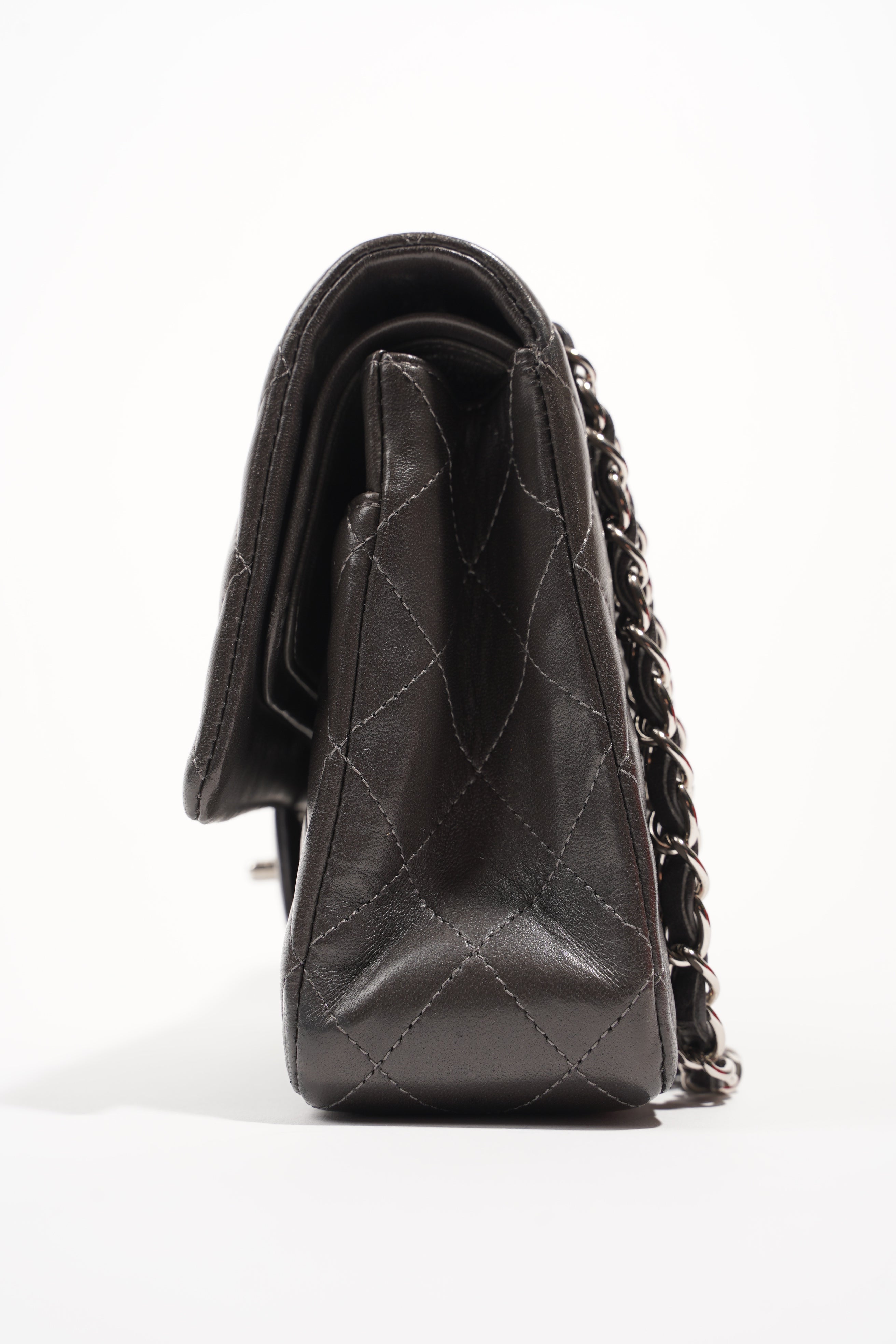 Chanel Womens Classic Flap Dark Grey Medium