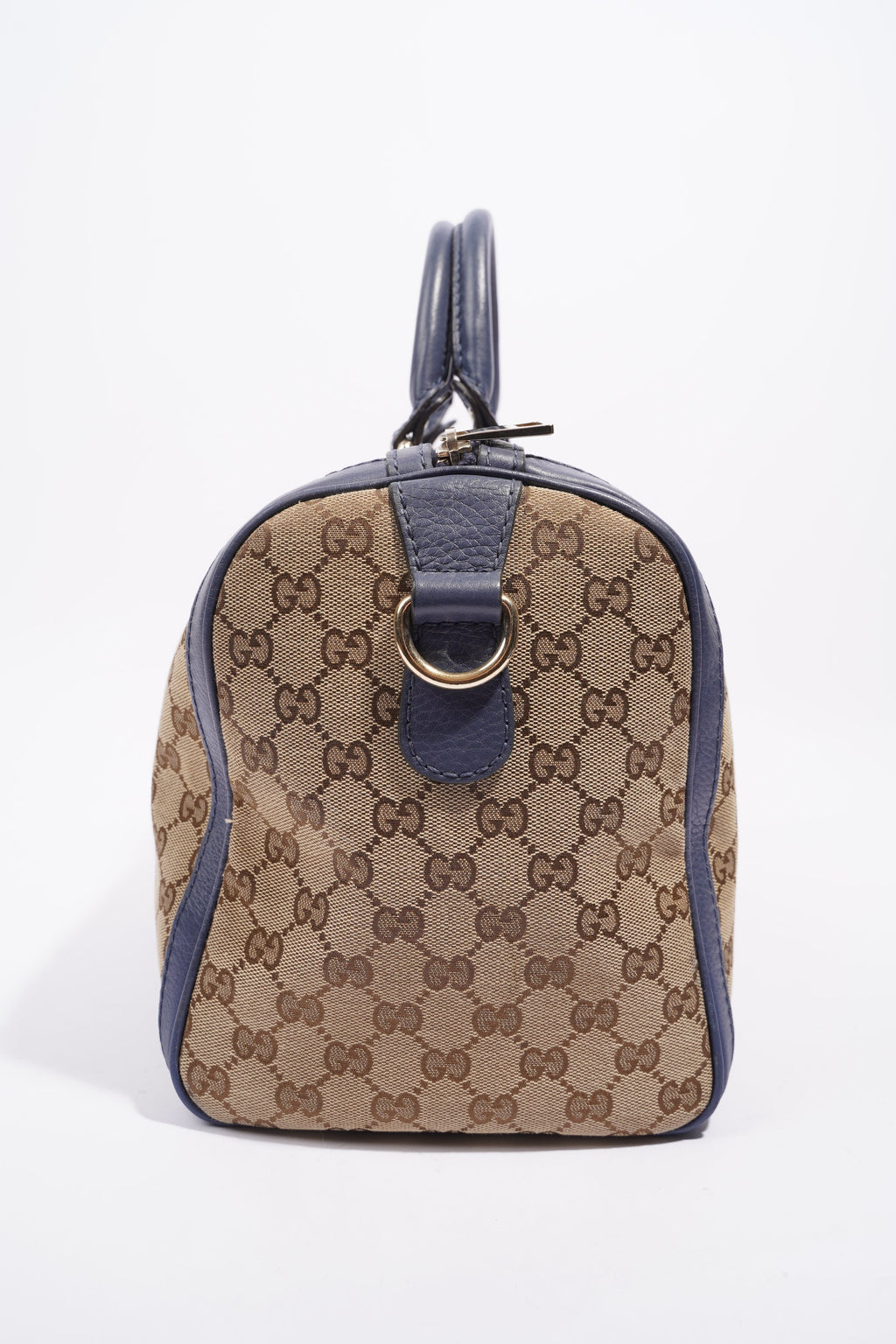 Gucci Womens Vintage Web Boston Bag Beige Blue Nude Medium