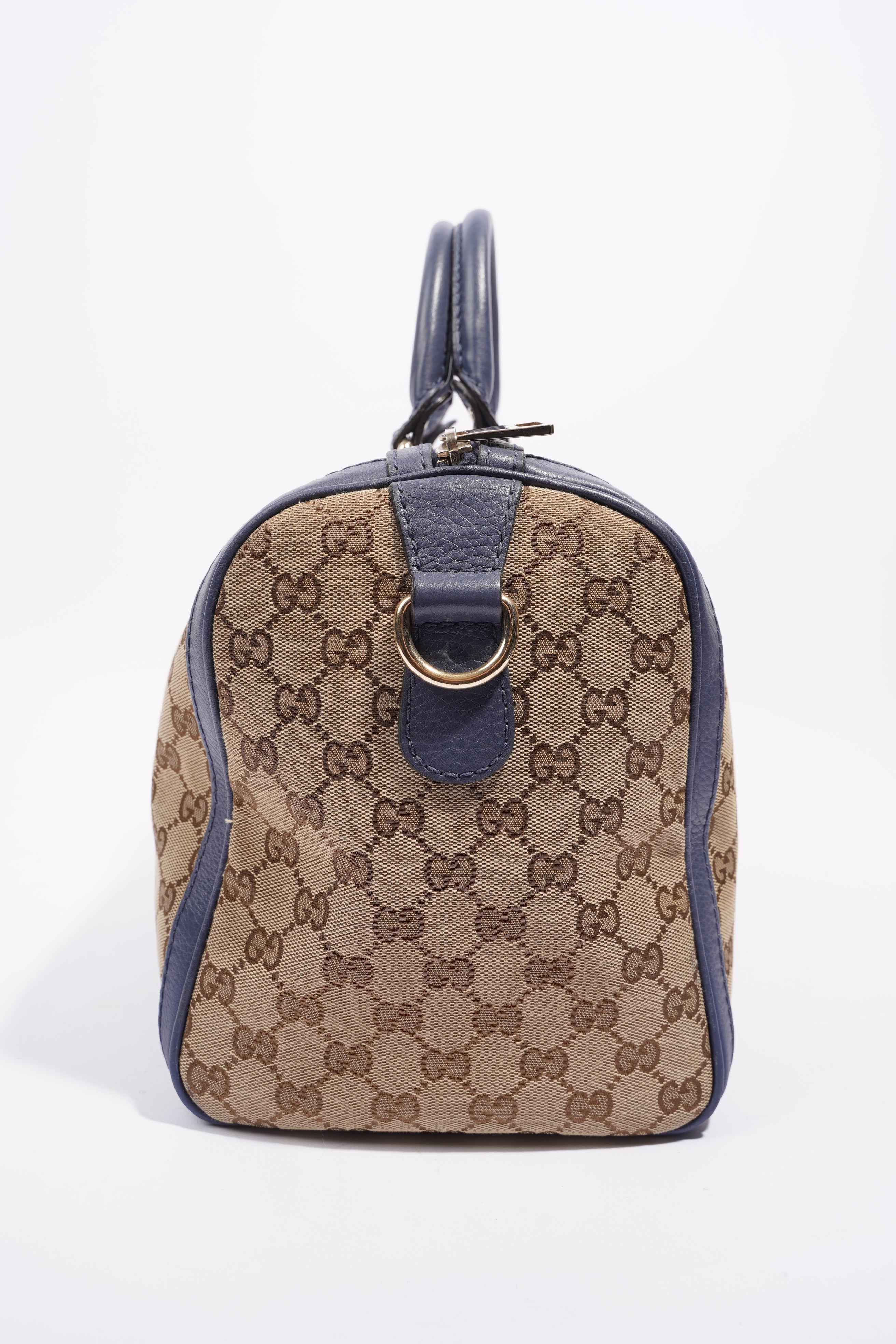 Gucci Womens Vintage Web Boston Bag Beige Blue Nude Medium