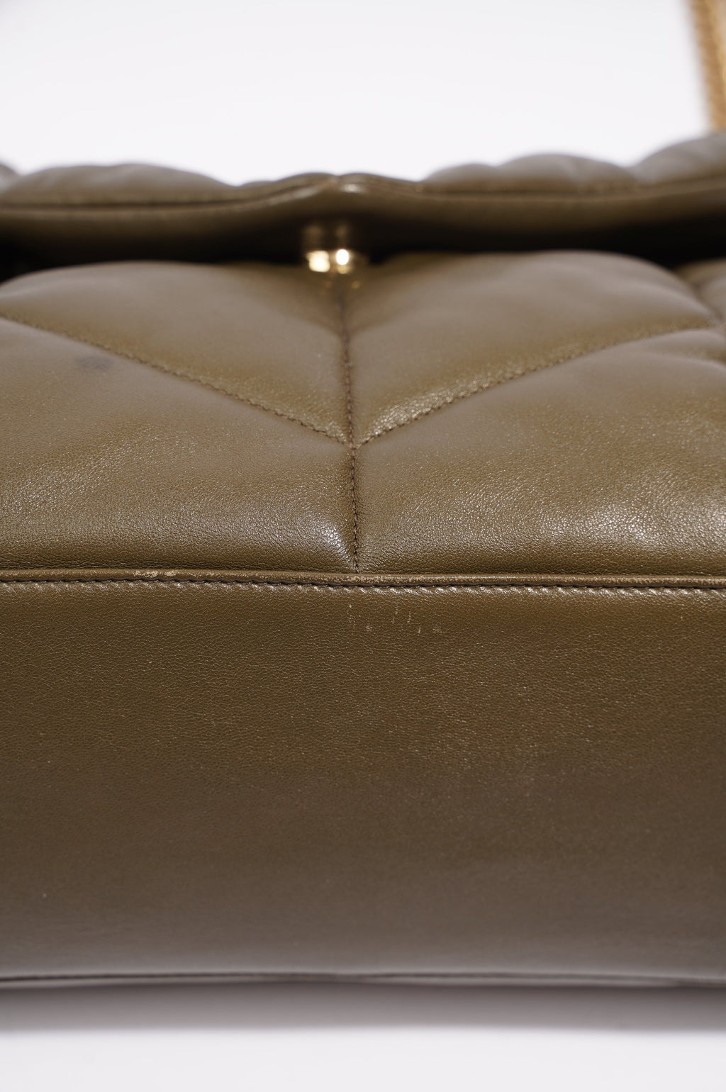 Saint Laurent Womens Lou Lou Puffer Bag Khaki Leather Medium