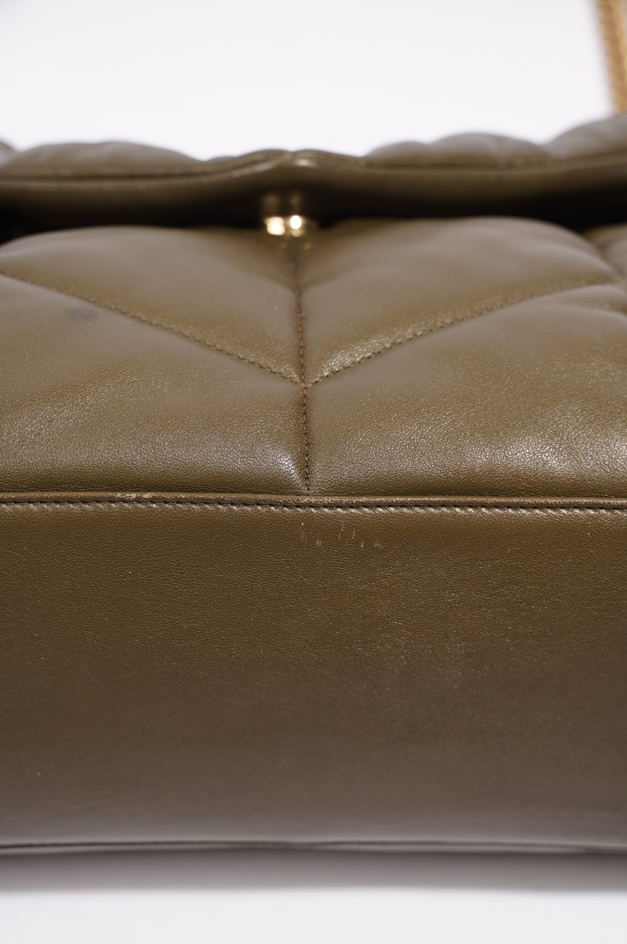 Saint Laurent Womens Lou Lou Puffer Bag Khaki Leather Medium