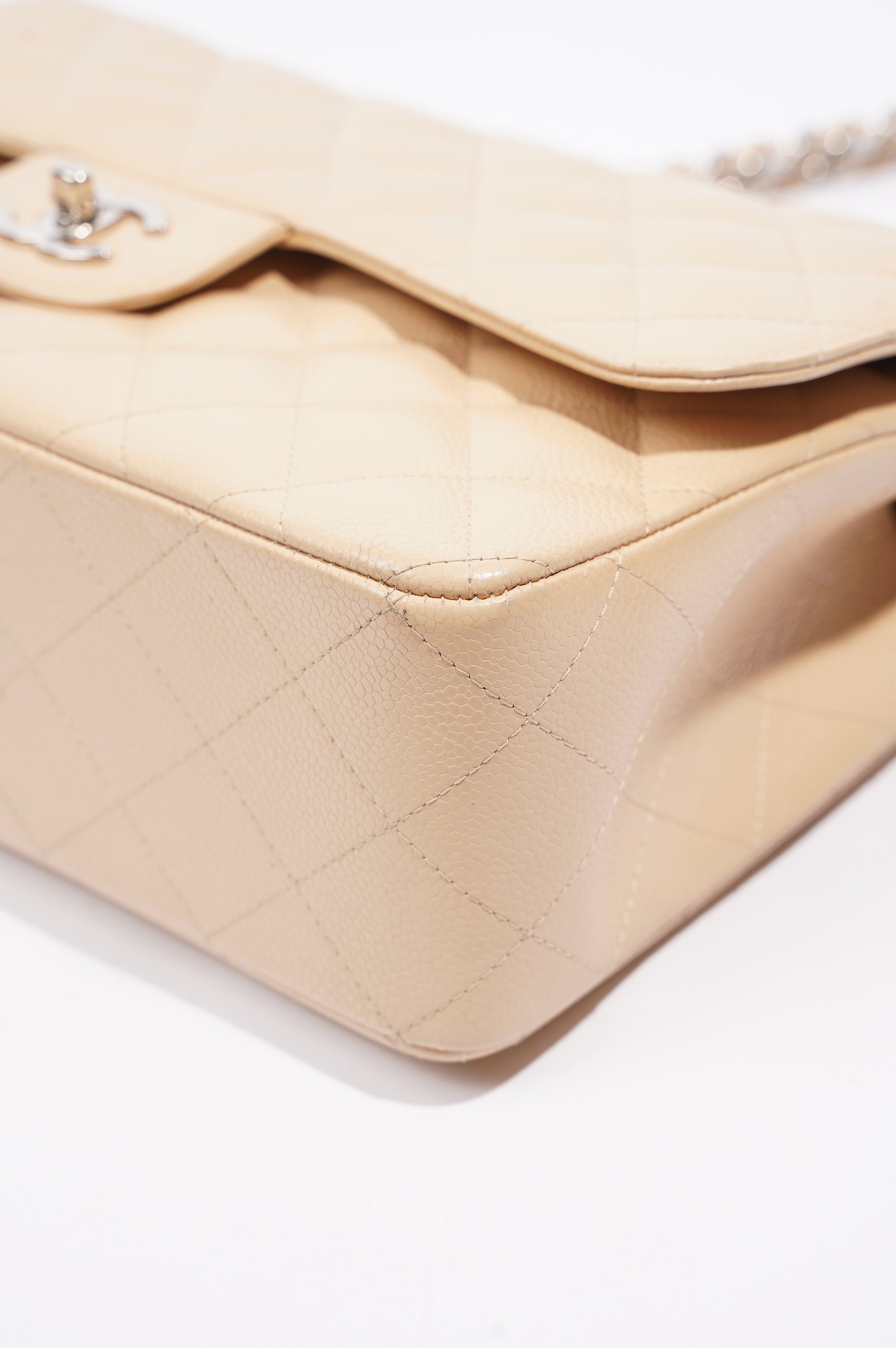 Chanel Womens Classic Flap Beige Caviar Large