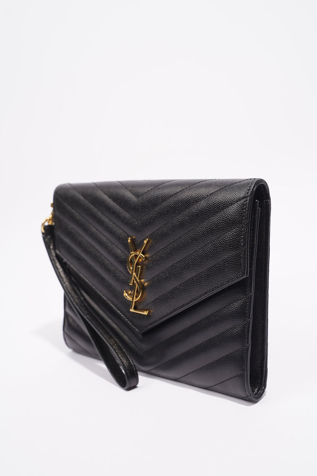 Saint Laurent Envelope Wristlet Clutch Black Leather