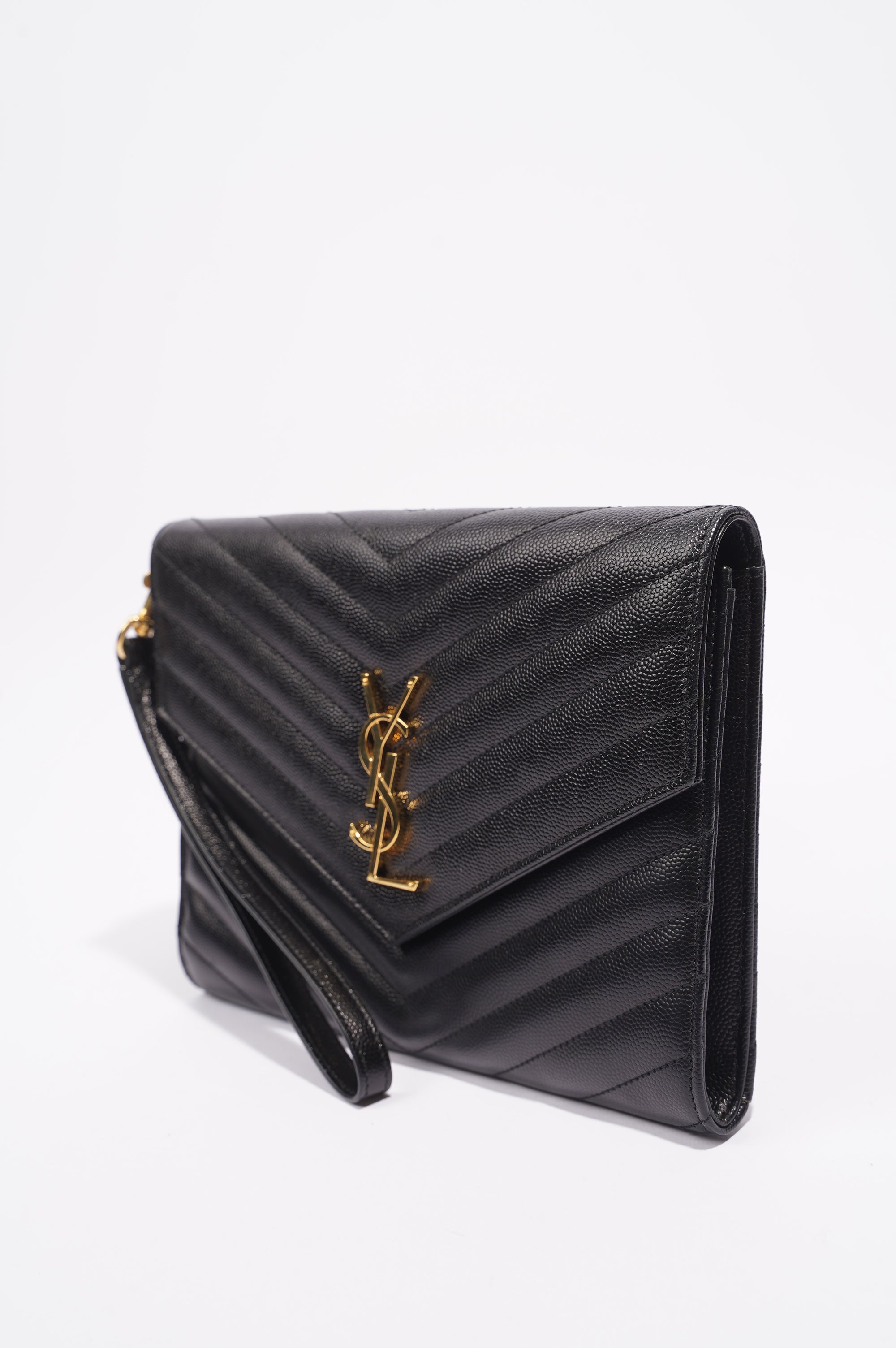 Saint Laurent Envelope Wristlet Clutch Black Leather