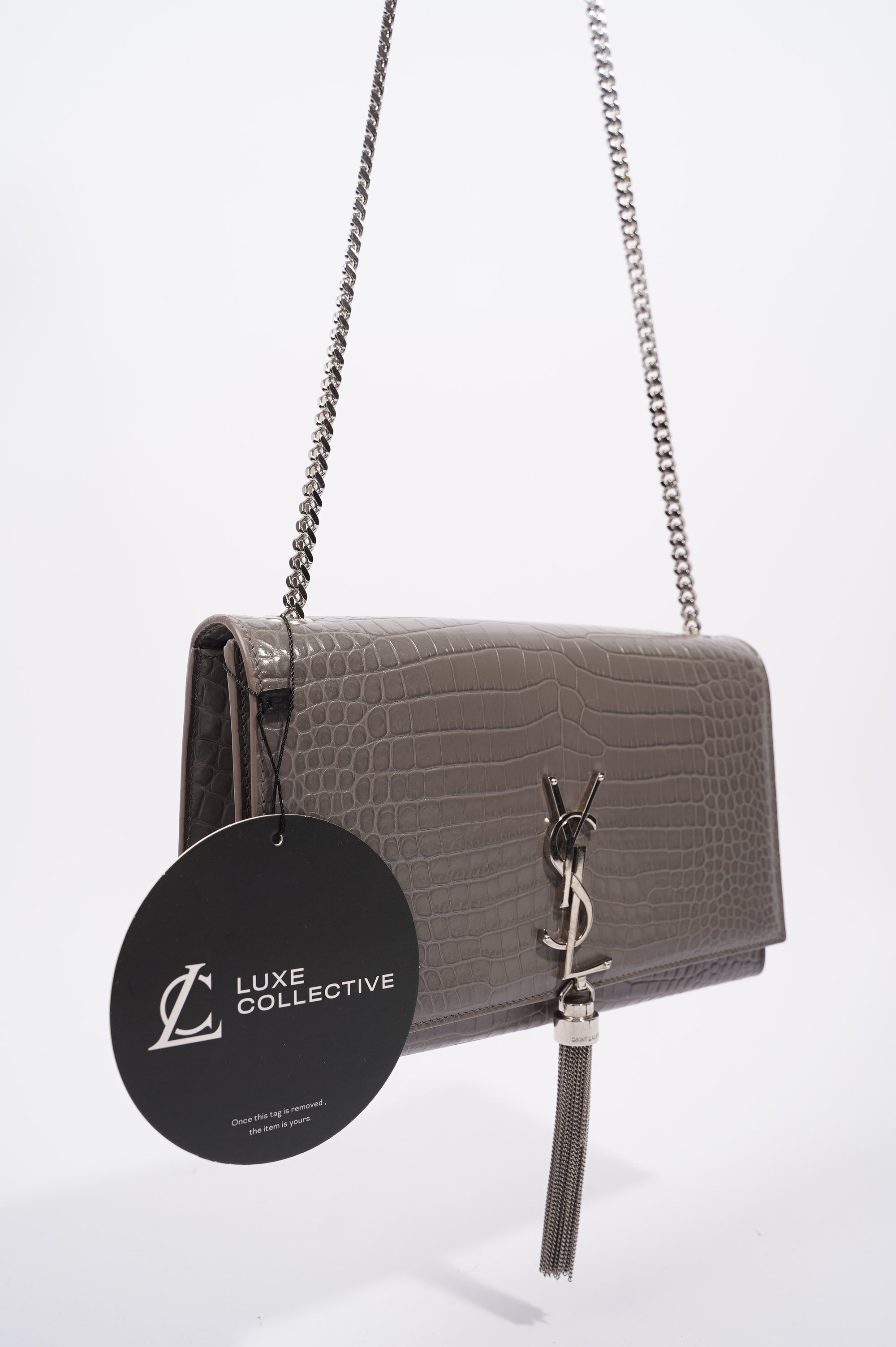 Saint Laurent Kate Tassle Bag Grey / Croc Medium