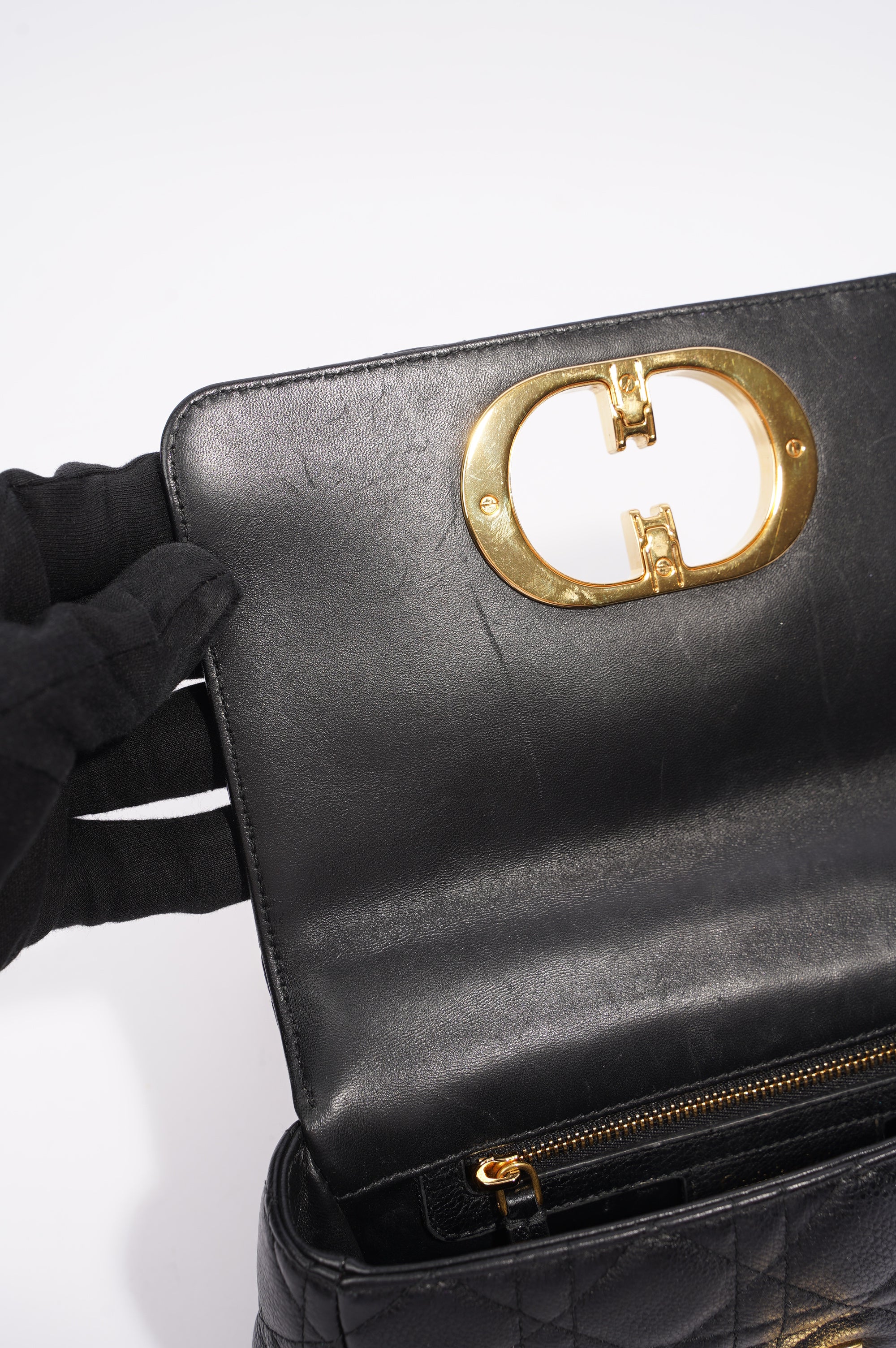 Christian Dior Womens Dior Caro Bag Black Leather Small