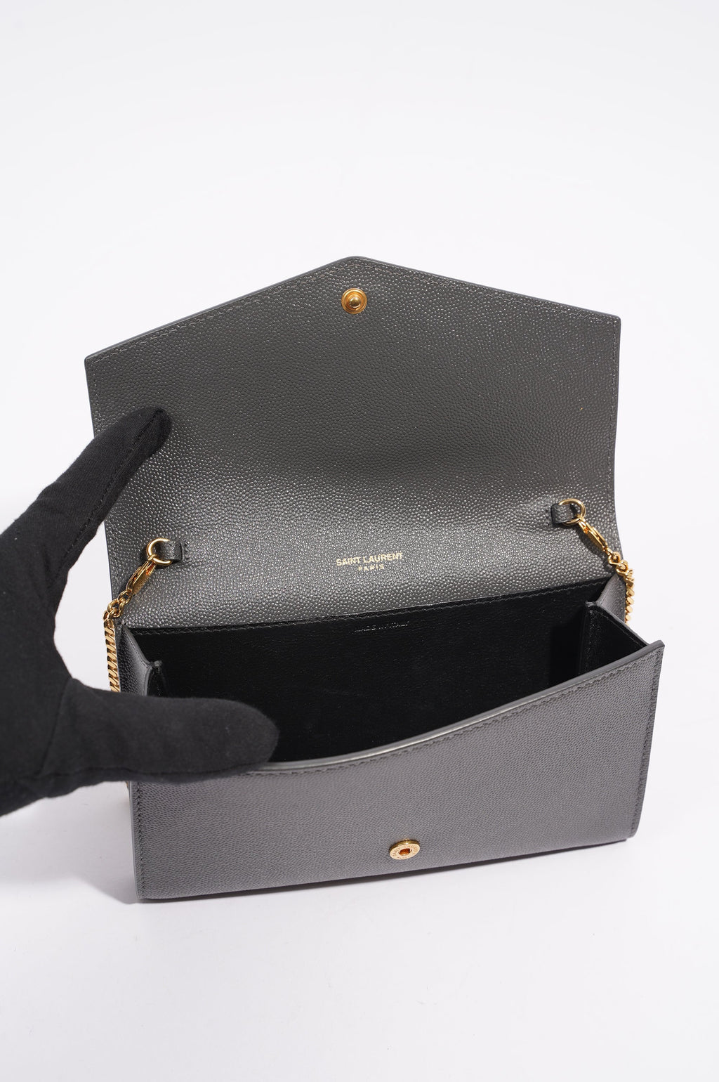 Saint Laurent Womens Uptown Chain Wallet Grey