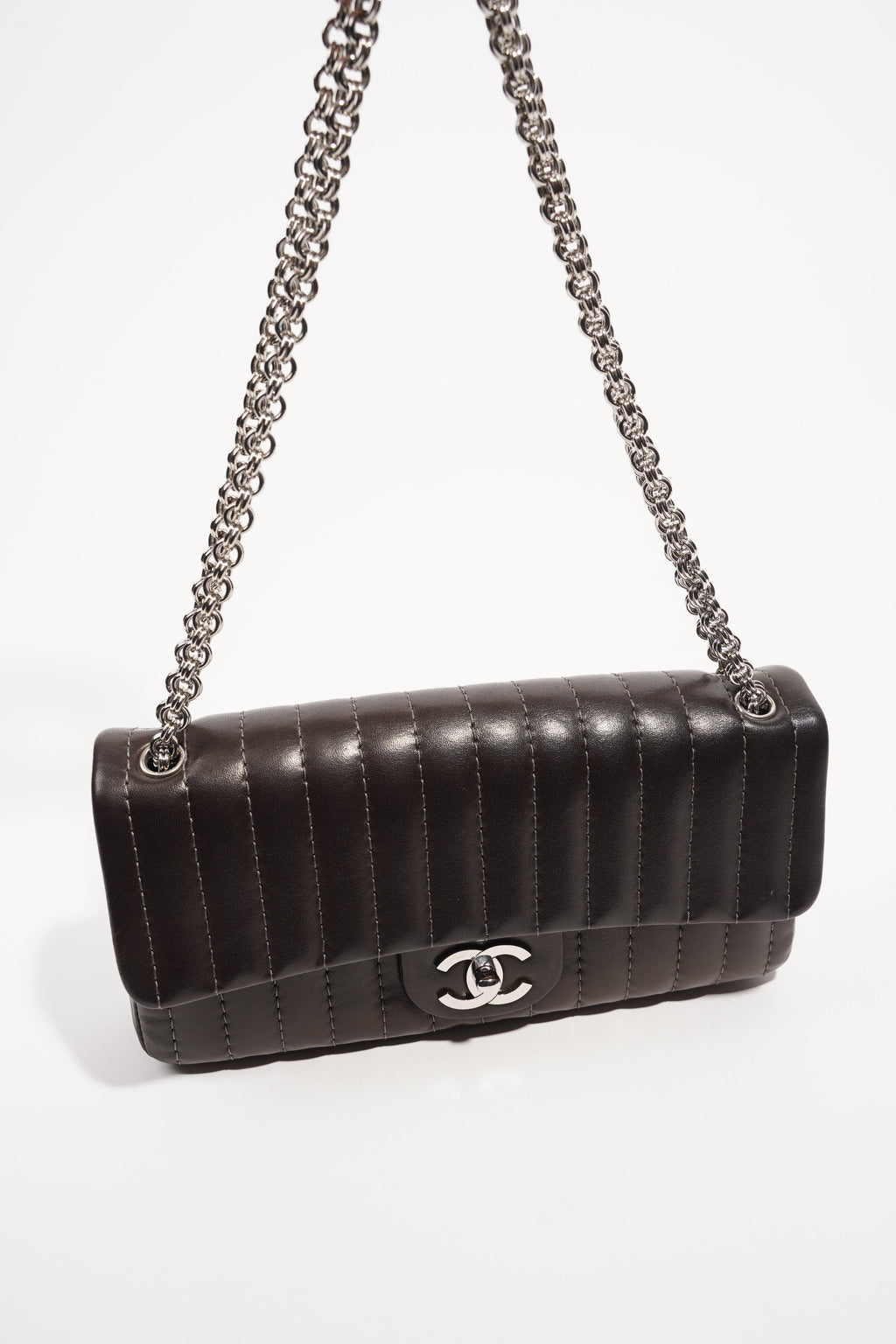 Chanel Womens Mademoiselle East West Bag Dark Brown